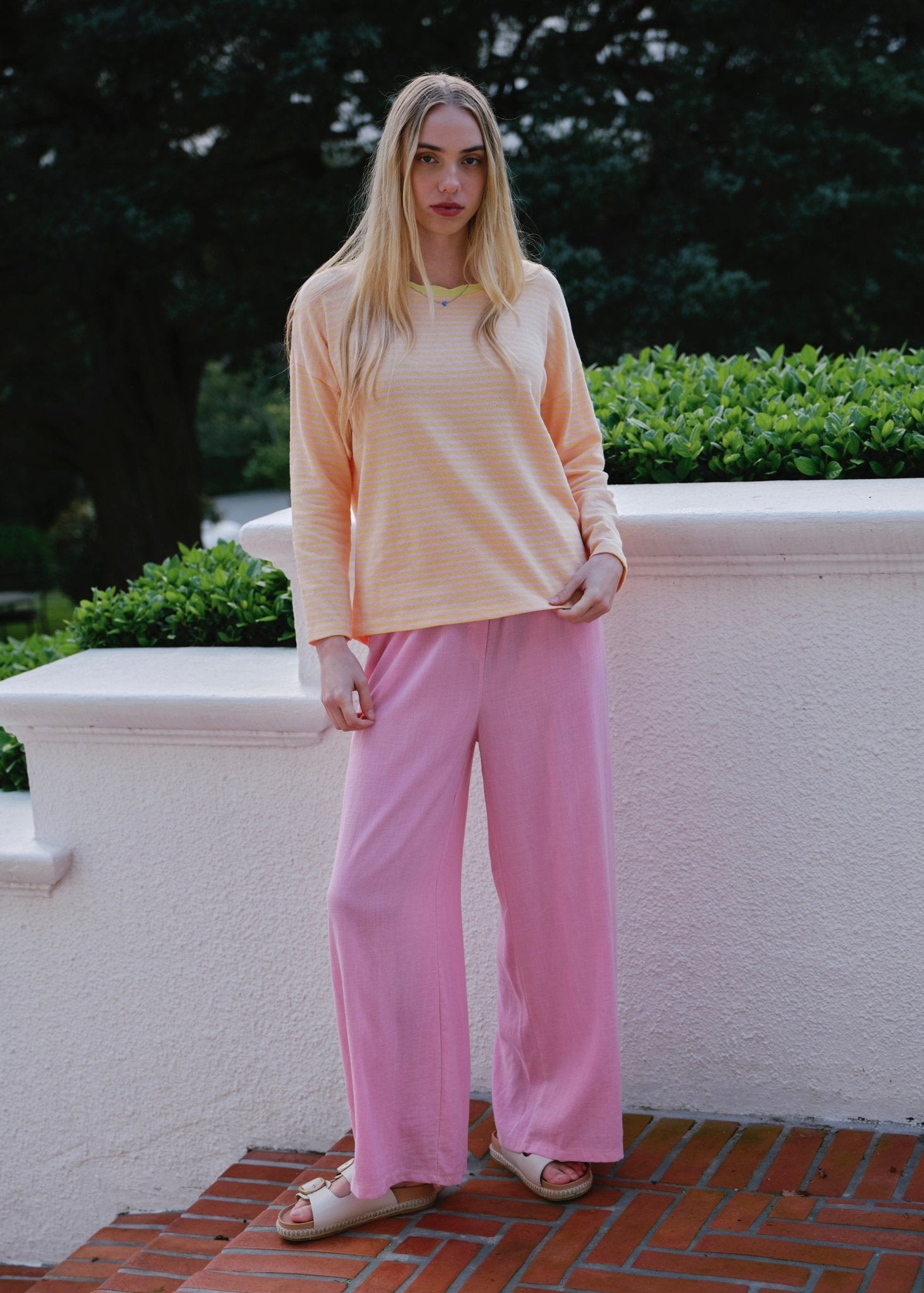 View our Camogli Palazzo Linen Blend Pants In Fuchsia - by Tribute Store