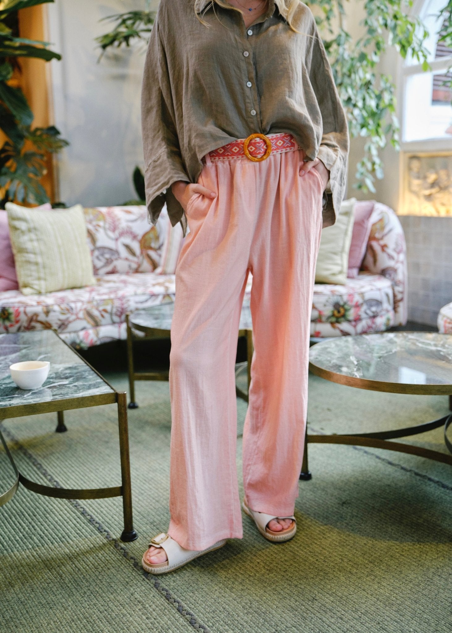 View our Camogli Palazzo Linen Blend Pants In Tangerine - by Tribute Store