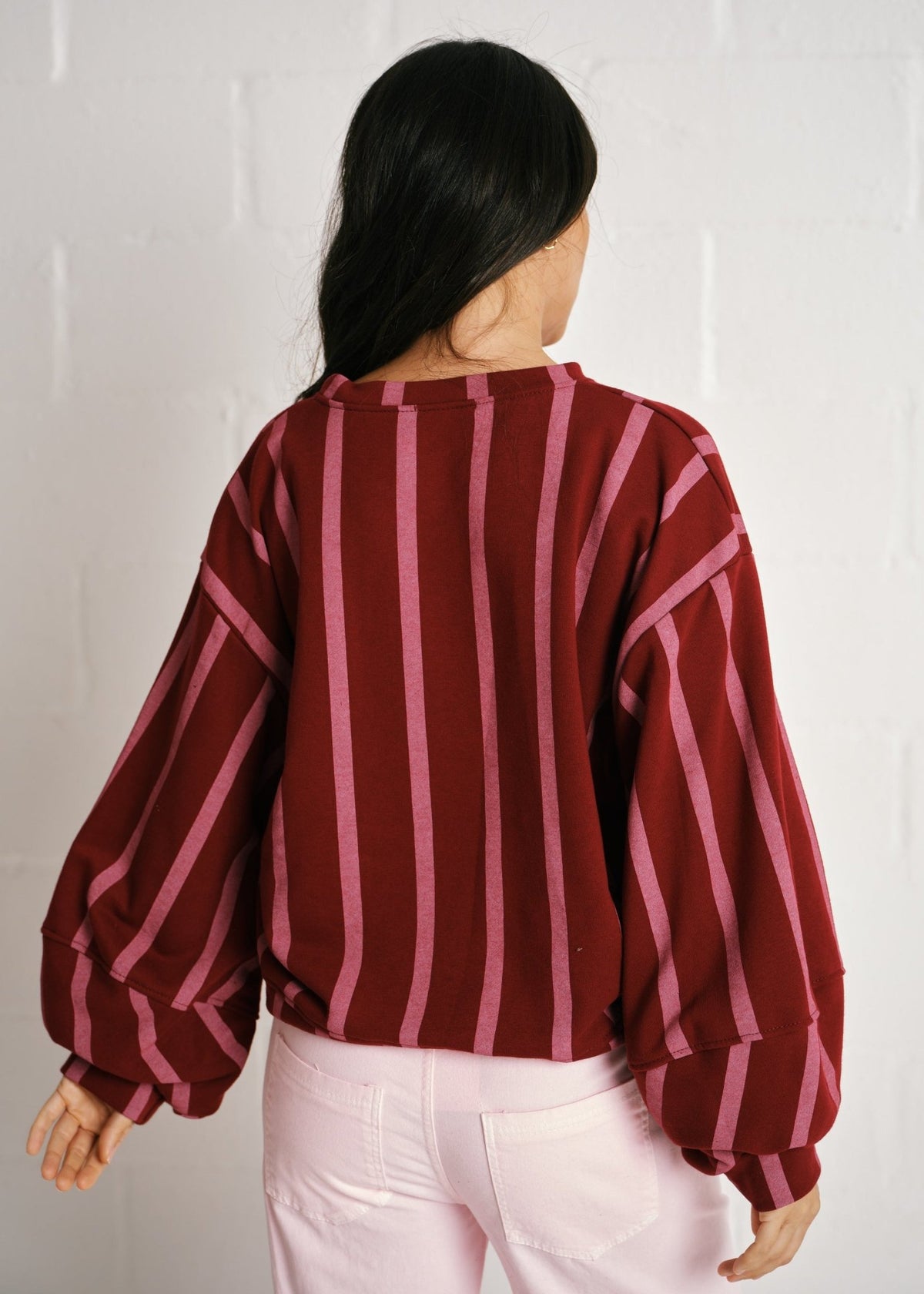 View our Cannes La Vie Est Belle Striped Sweatshirt In Burgundy Pink - by Tribute Store