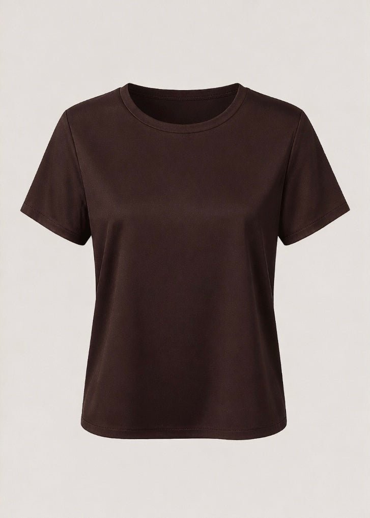 View our Capri Italian Silk Blend Tee in Chocolate - by Tribute Store