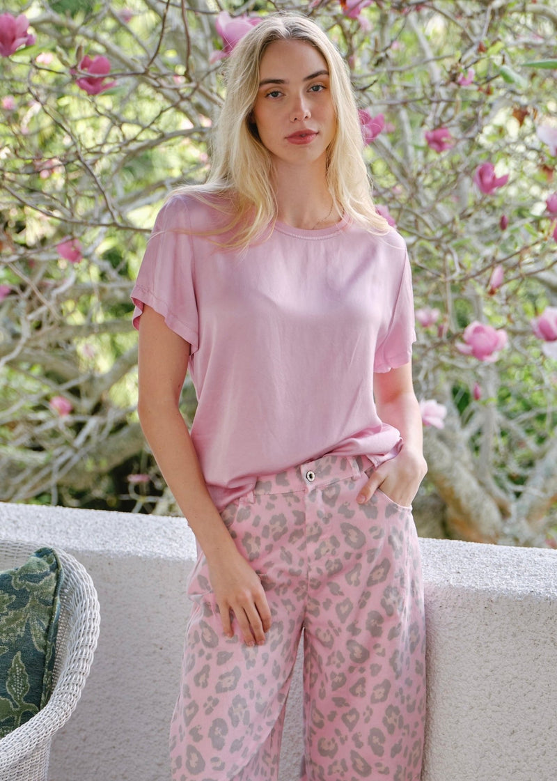View our Capri Italian Silk Blend Tee in Pink - by Tribute Store
