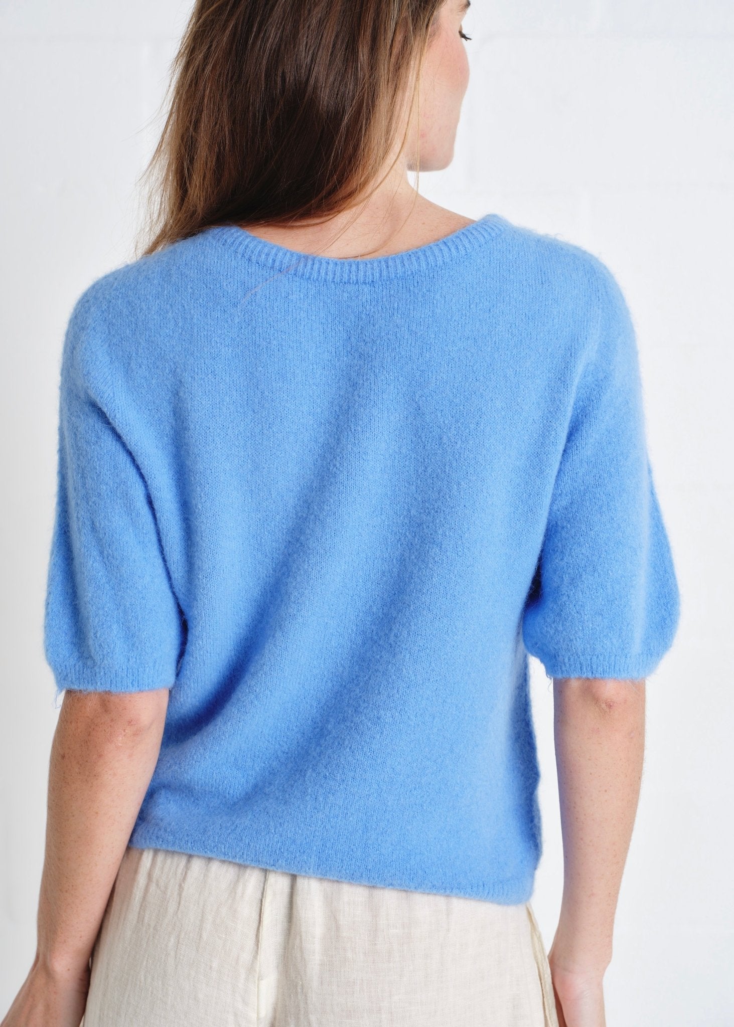 View our Chamonix SS Round Neck Alpaca Knit In Bright Blue - by Tribute Store