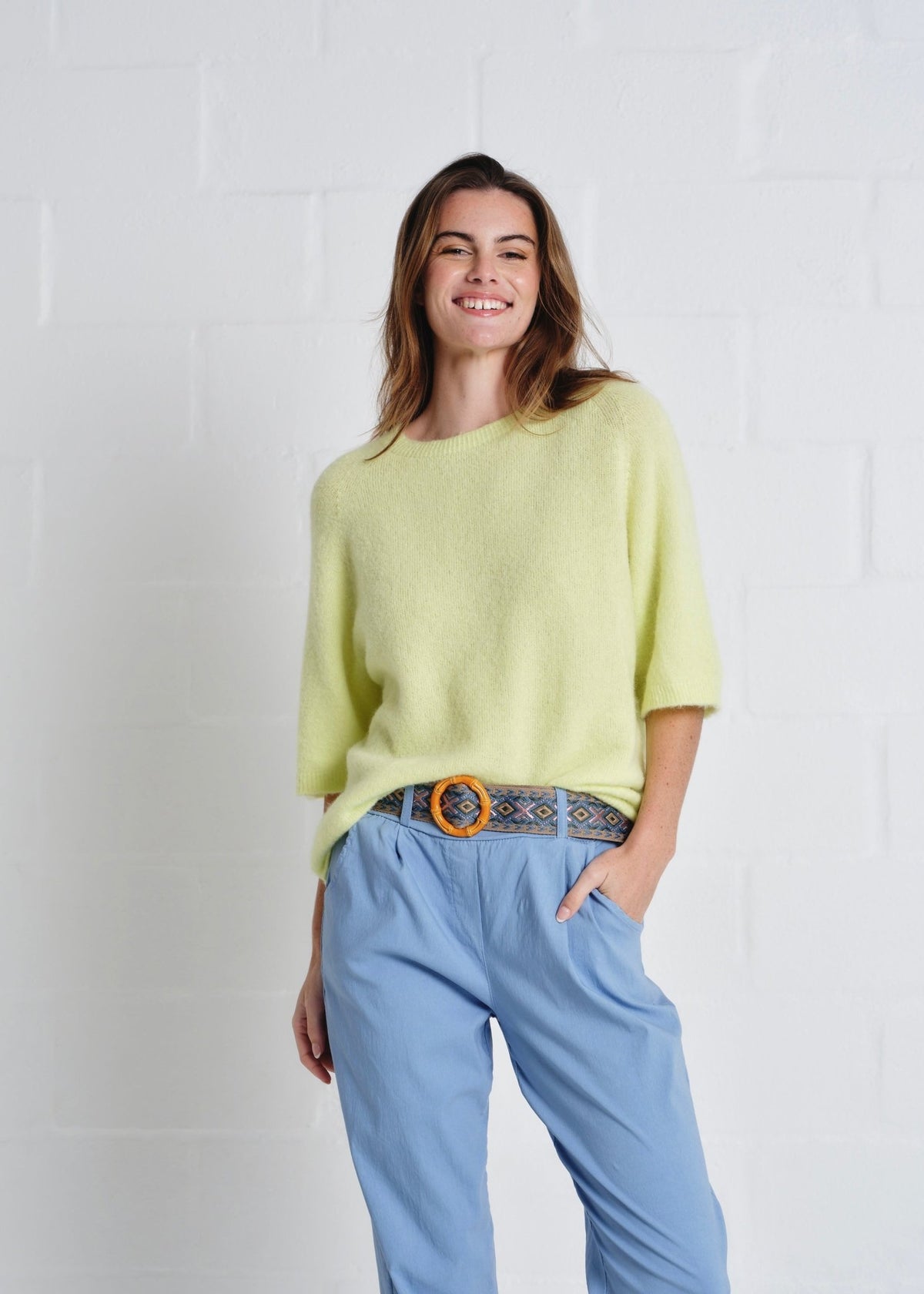 View our Chamonix SS Round Neck Alpaca Knit In Sunshine Yellow - by Tribute Store