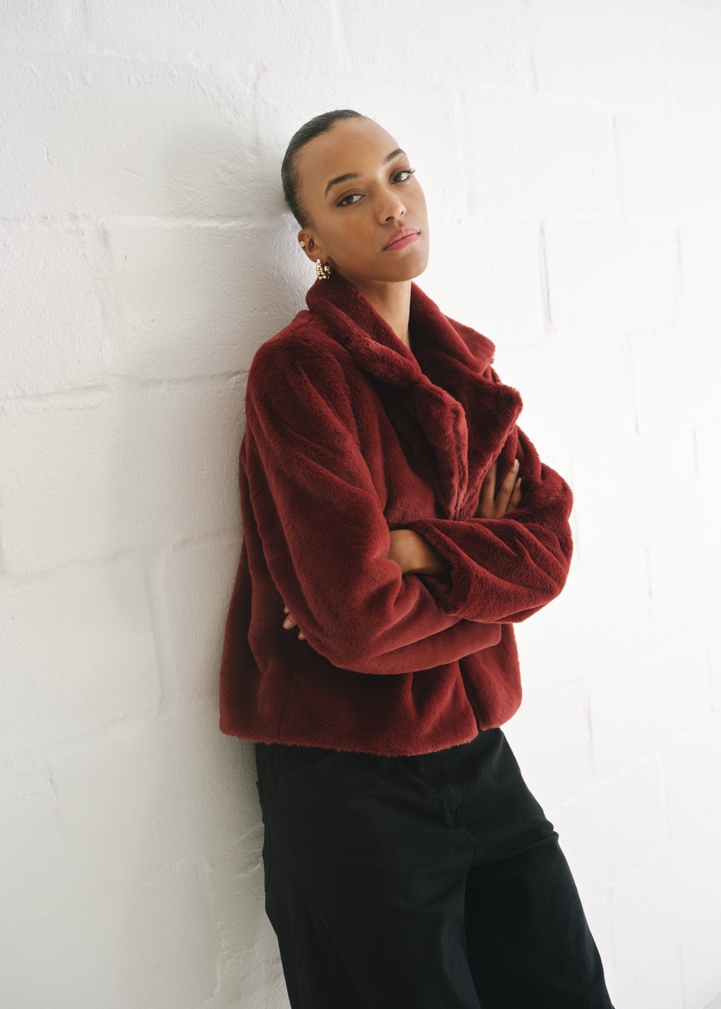 View our Chic Burgundy Faux Fur Jacket - by Tribute Store