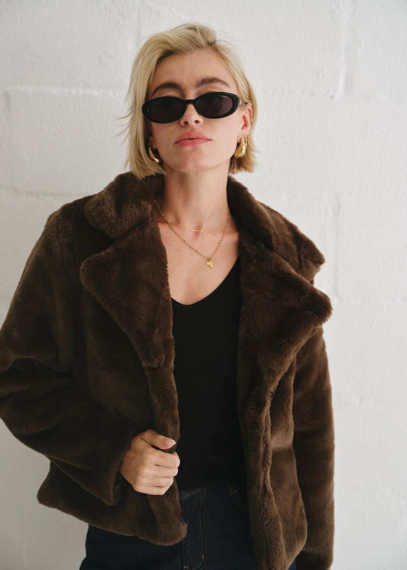 View our Chic Chocolate Brown Faux Fur Jacket - by Tribute Store