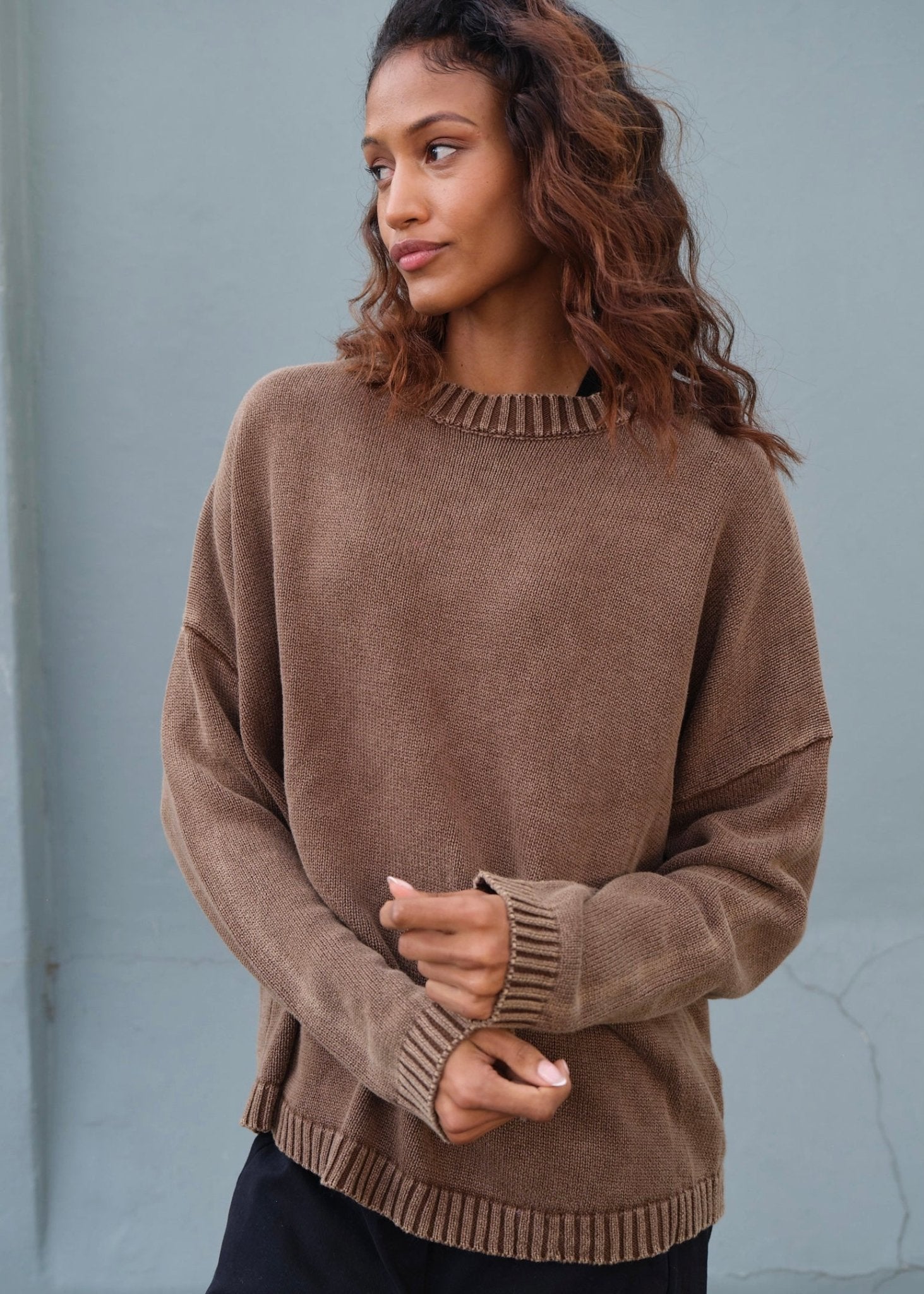 View our Chicago Ribbed Seam Knit Sweater In Brown - by Tribute Store
