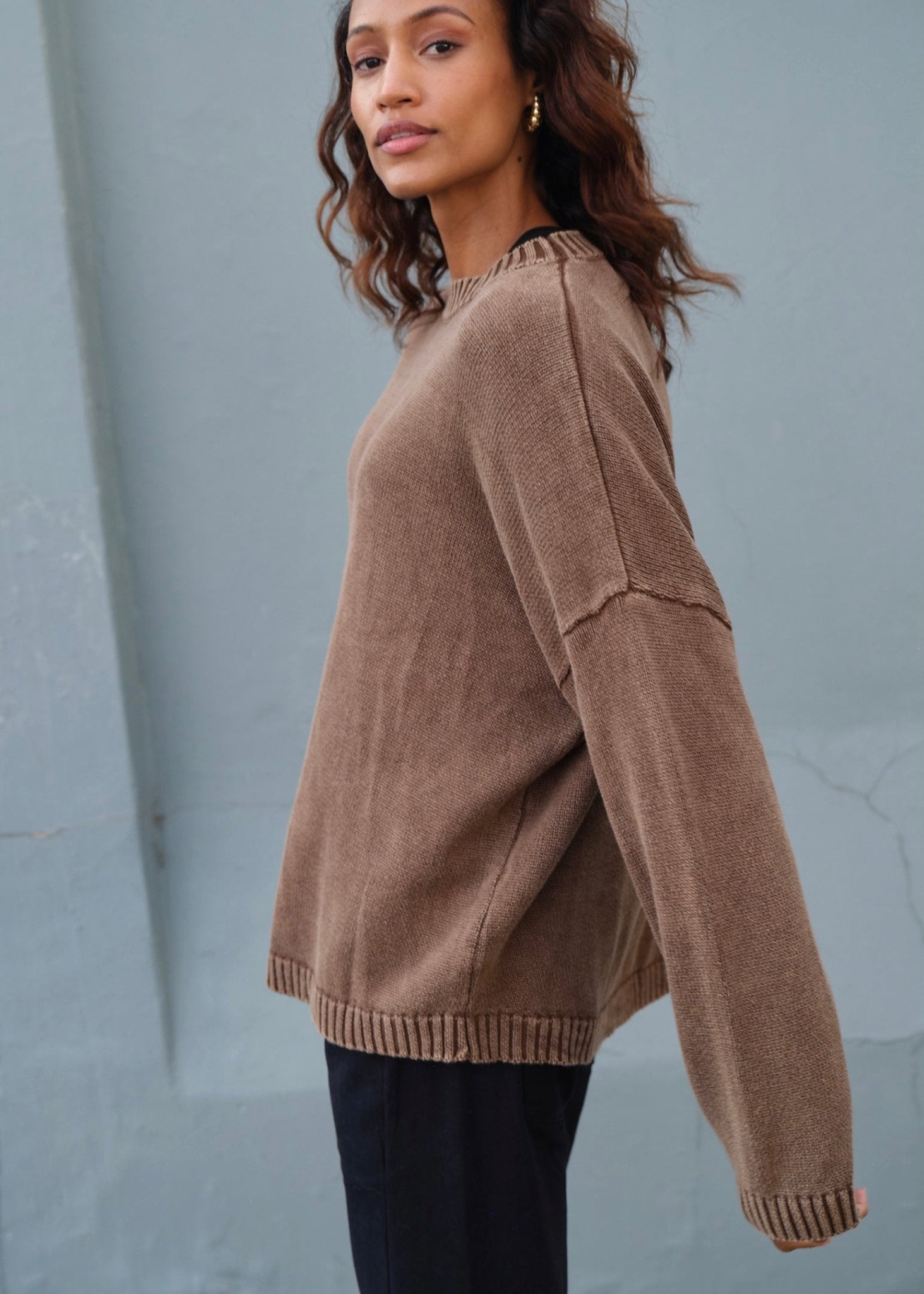View our Chicago Ribbed Seam Knit Sweater In Brown - by Tribute Store
