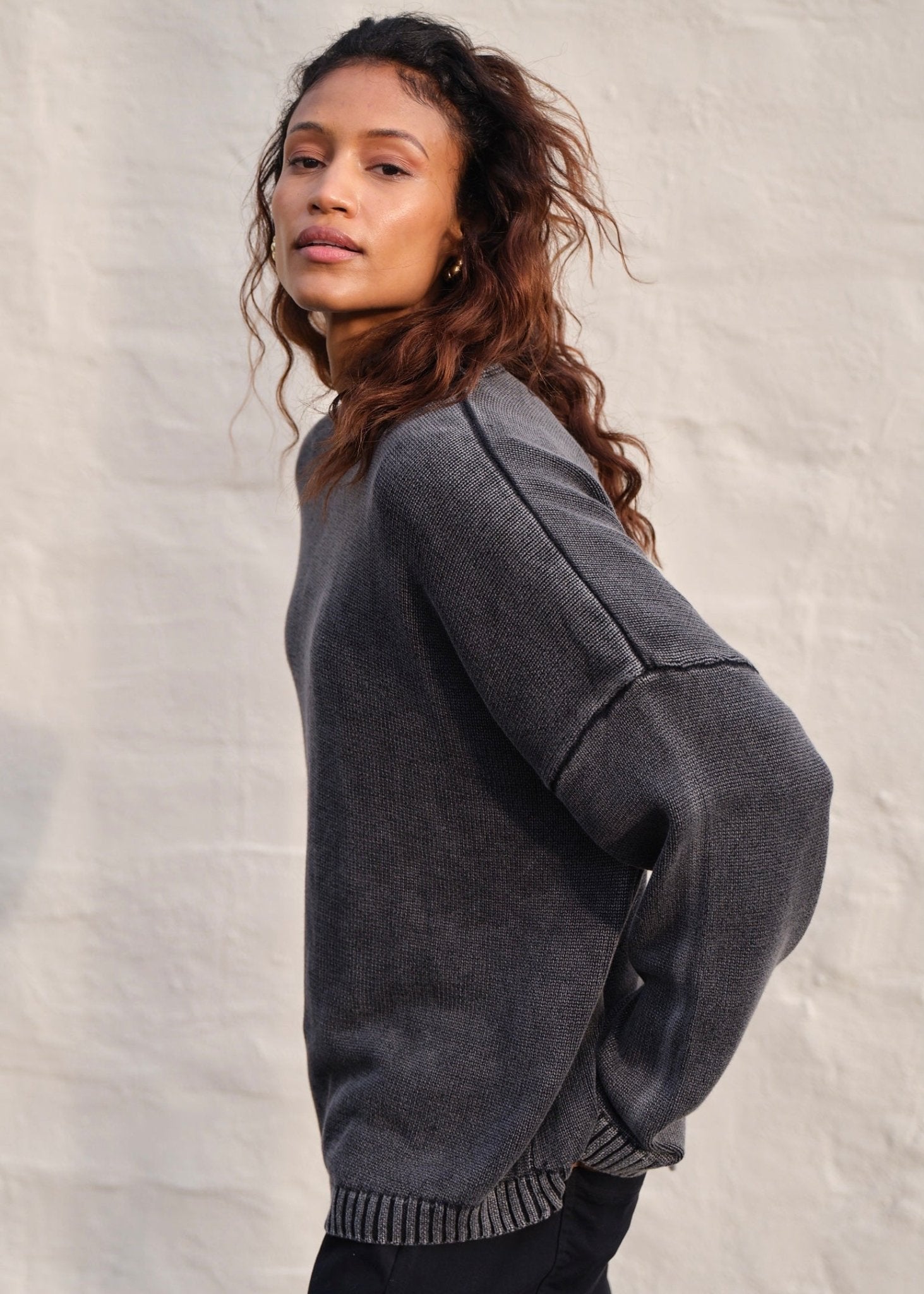 View our Chicago Ribbed Seam Knit Sweater In Gunmetal Grey - by Tribute Store