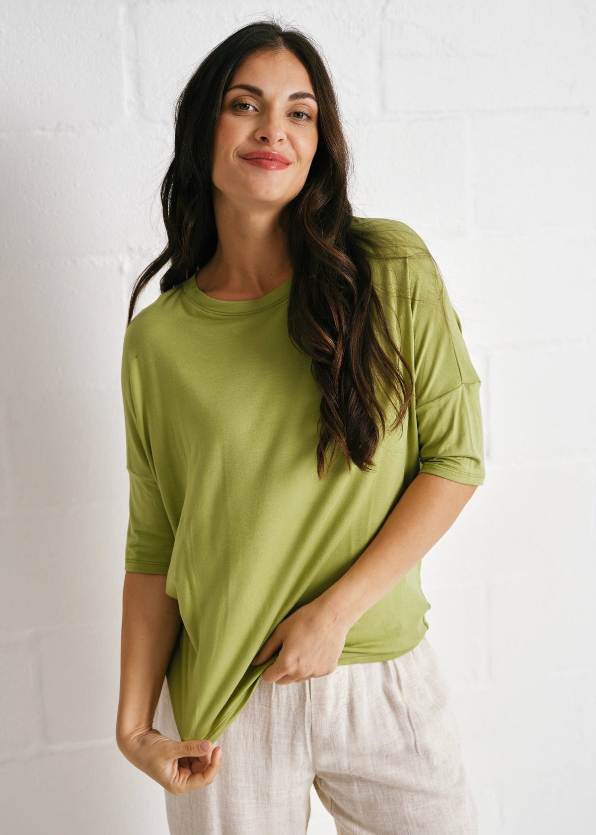 View our Chloe Classic Tee With Back Seam In Green - by Tribute Store