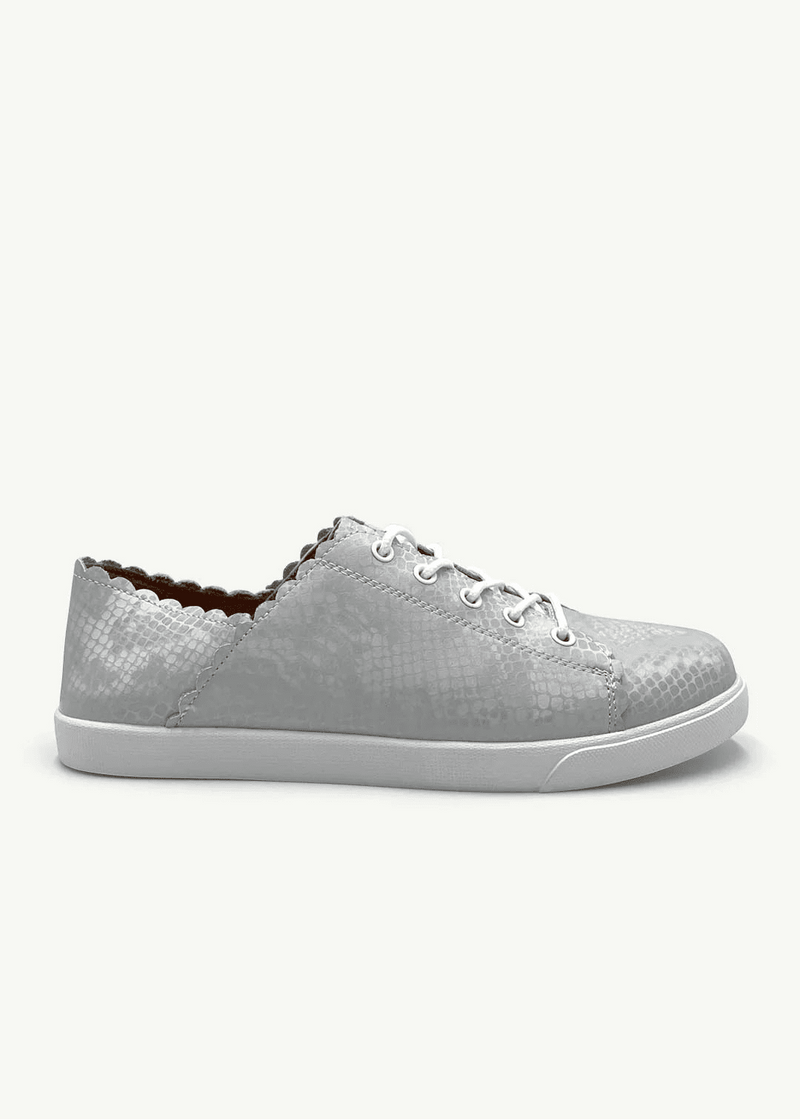 View our Chloe Leather Sneakers With Snake Print In Grey - by Tribute Store