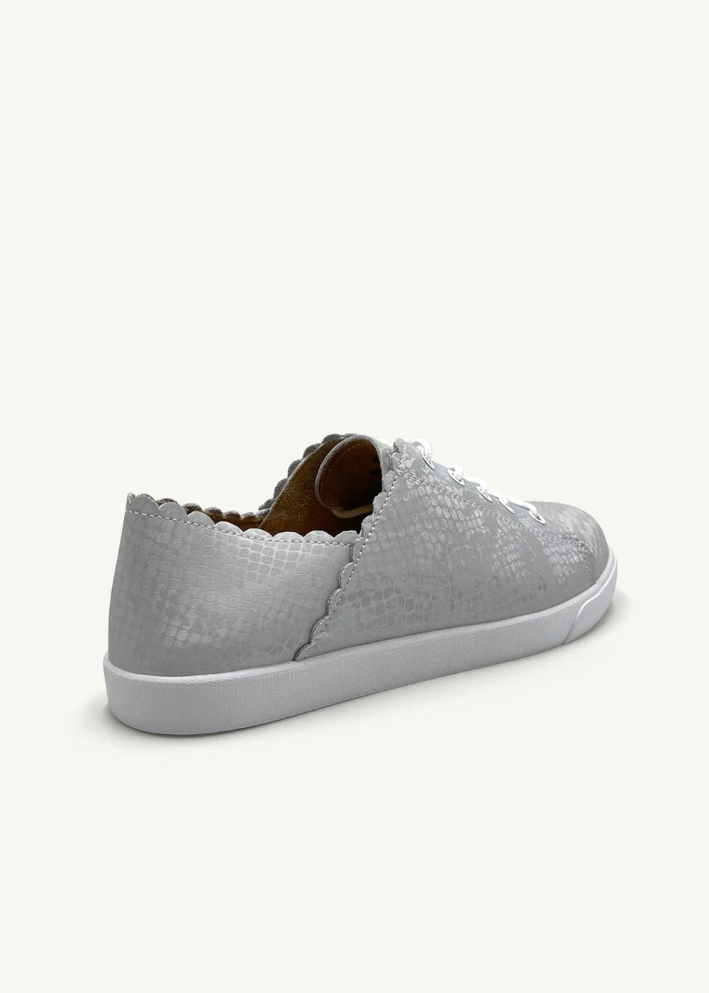 View our Chloe Leather Sneakers With Snake Print In Grey - by Tribute Store