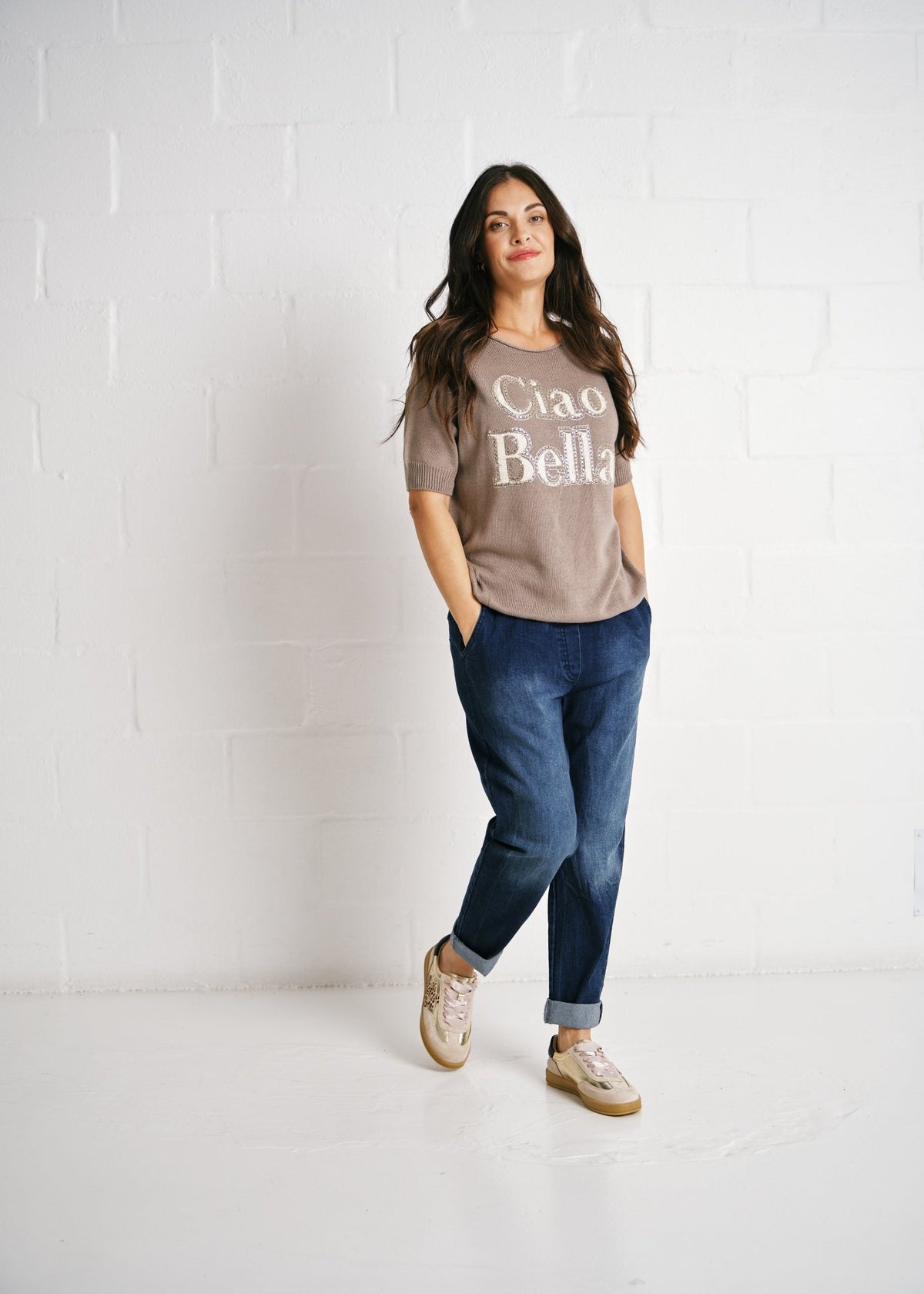 View our Ciao Bella Knit Beaded In Taupe - by Tribute Store