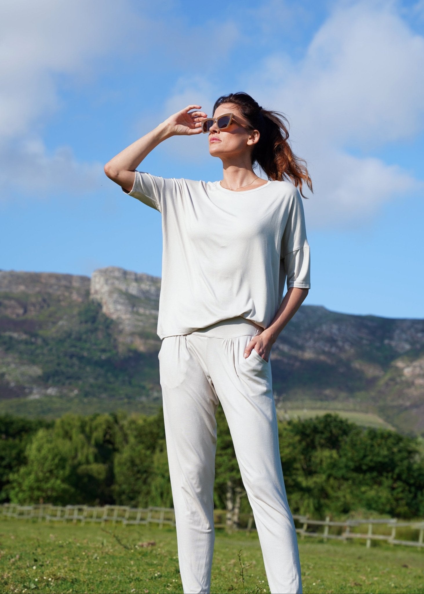 View our Classic Lounge Tee with Back Seam in Stone - by Tribute Store