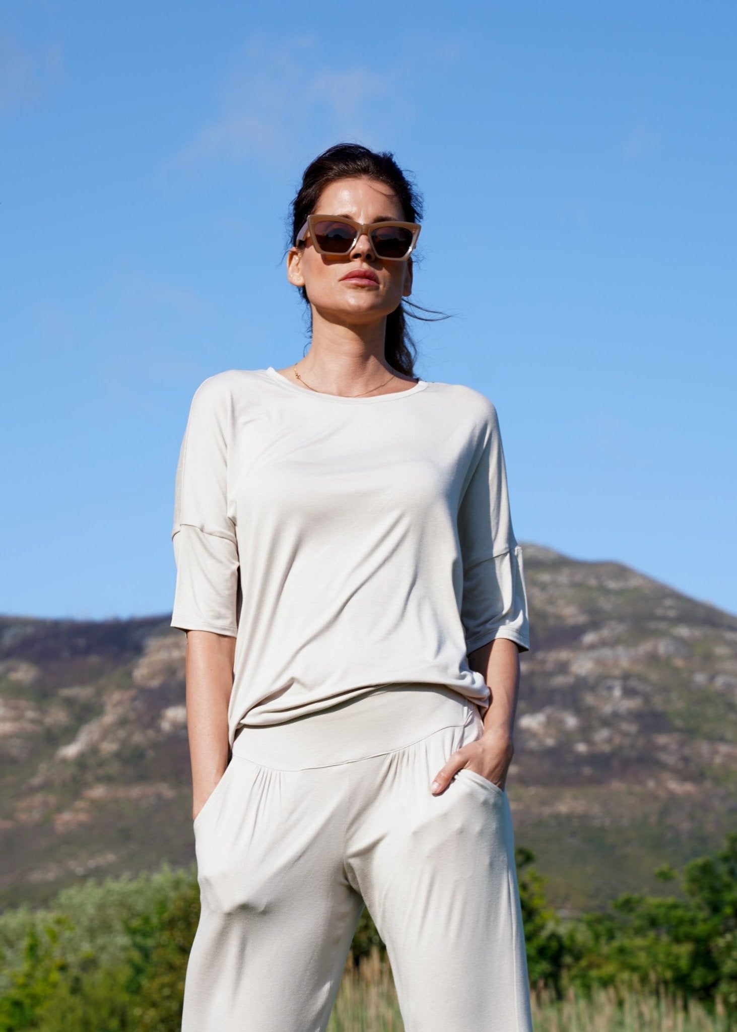 View our Classic Lounge Tee with Back Seam in Stone - by Tribute Store