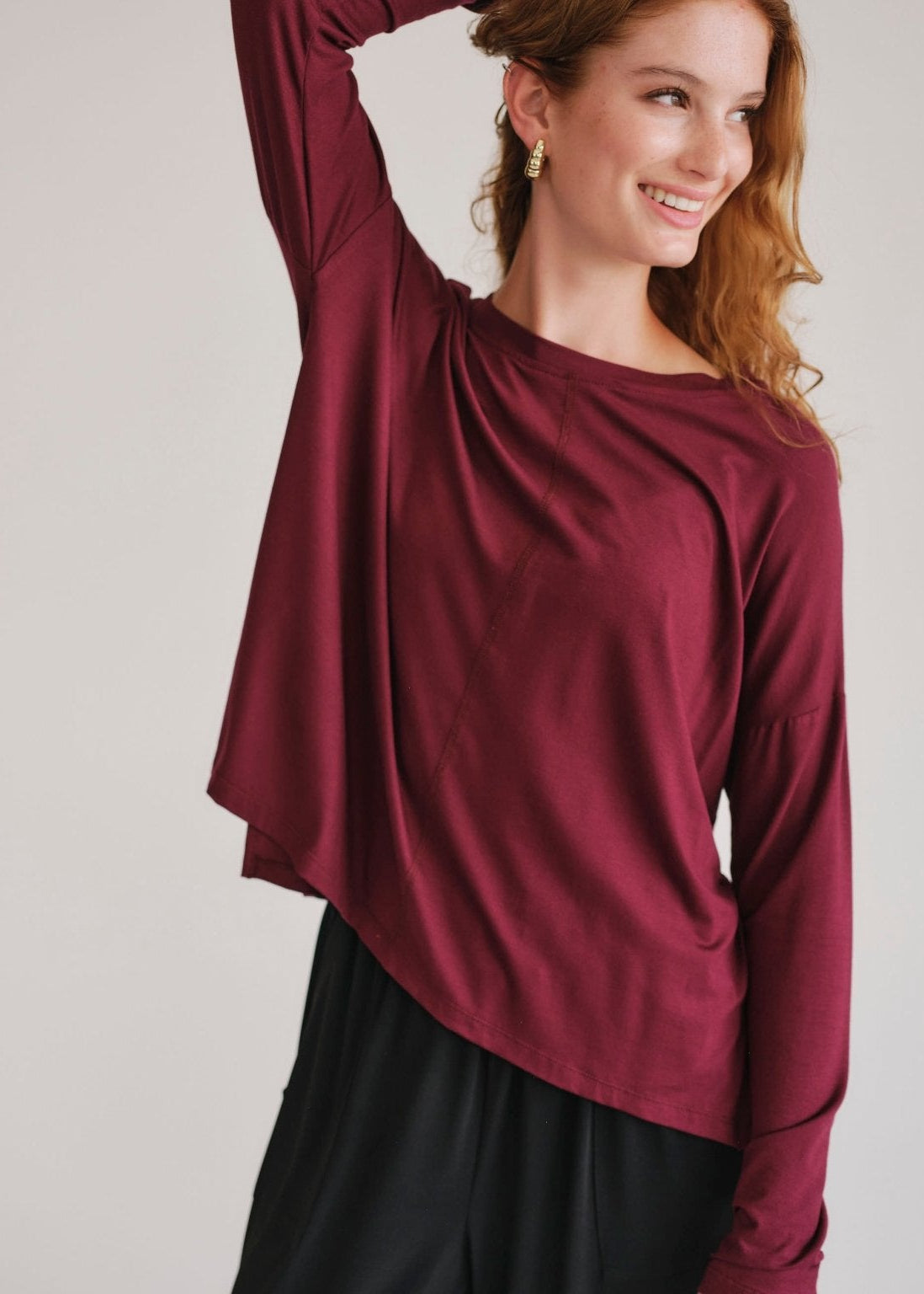 View our Classic Tee With Flossing Detail In Burgundy - by Tribute Store