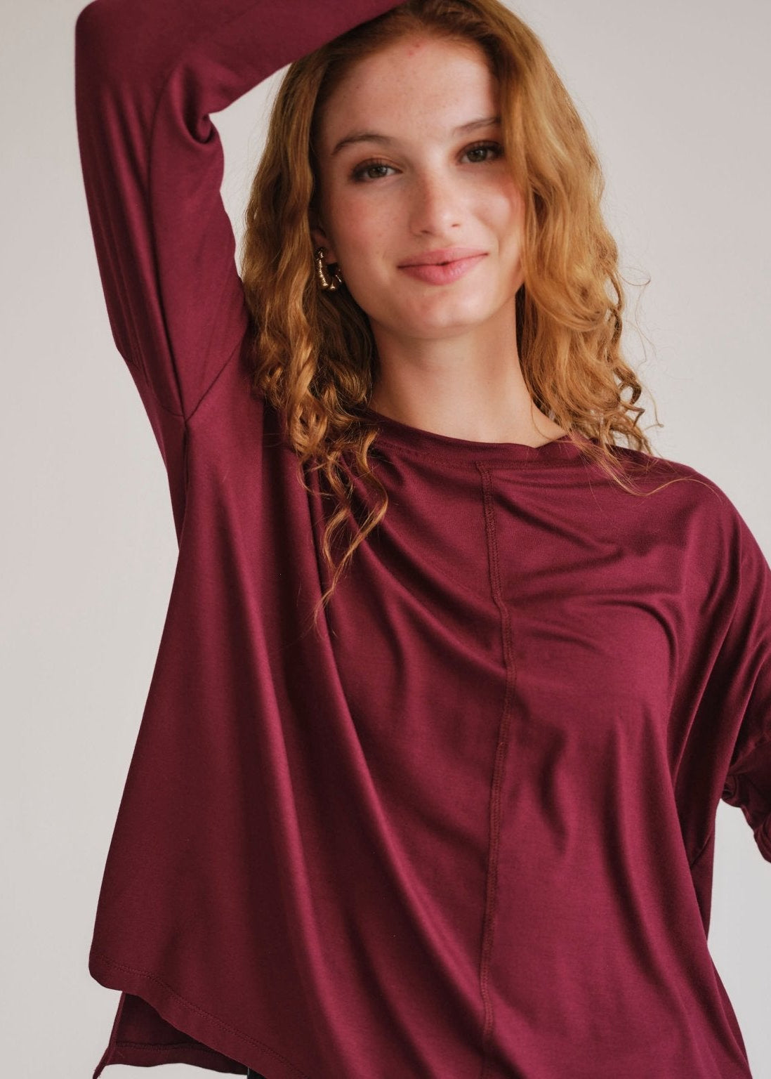 View our Classic Tee With Flossing Detail In Burgundy - by Tribute Store