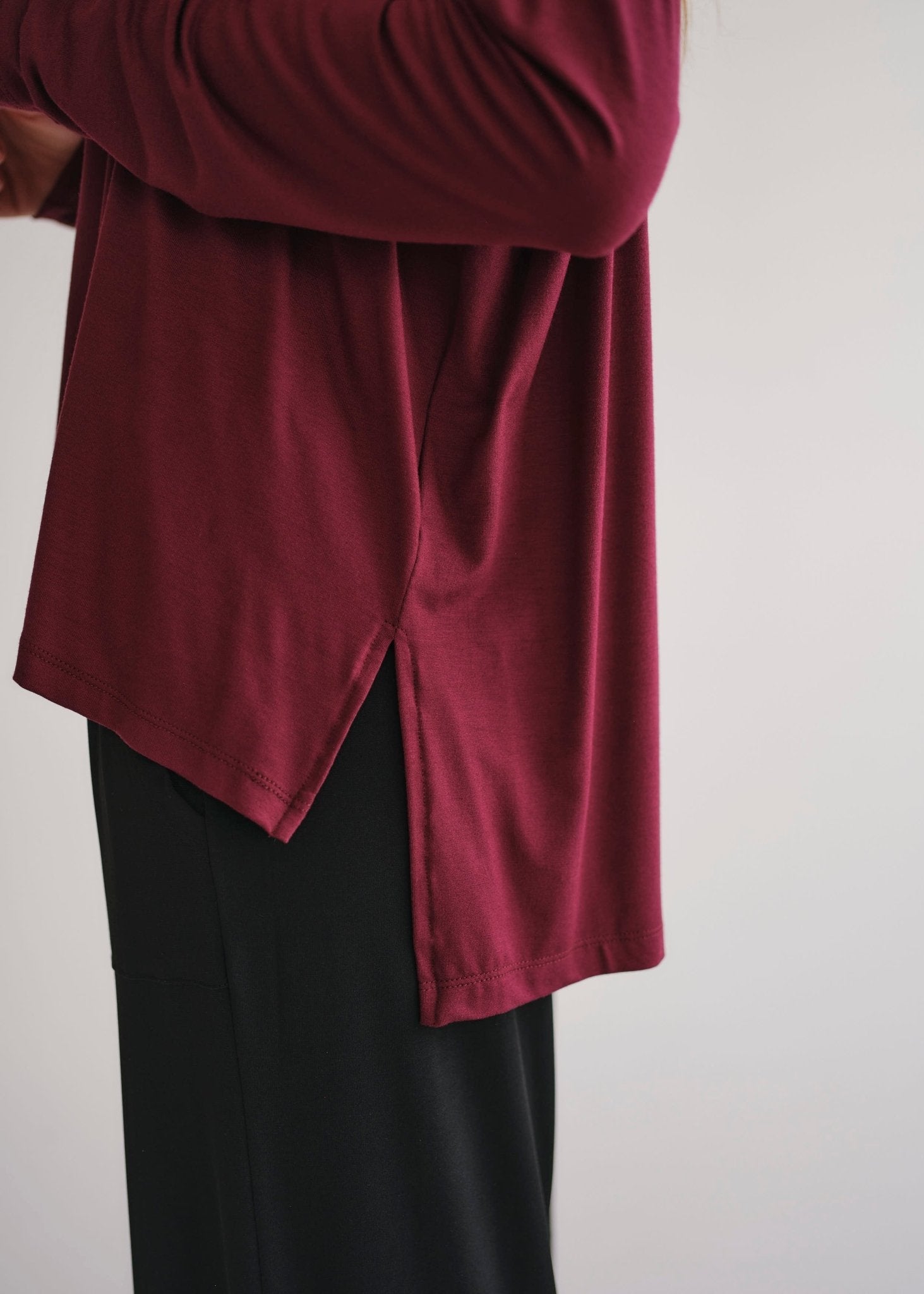 View our Classic Tee With Flossing Detail In Burgundy - by Tribute Store