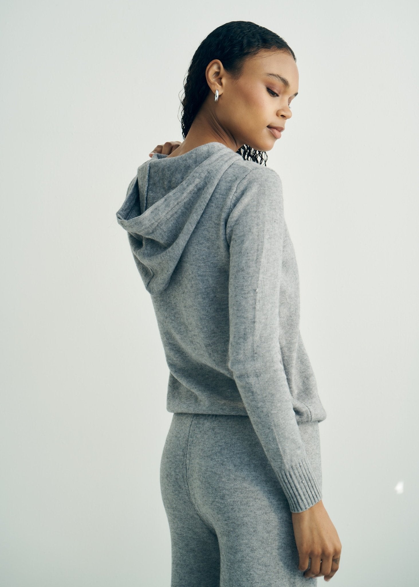 View our Cloud Knitted Viscose Loungewear Hooded Set With Palazzo Pants In Grey - by Tribute Store