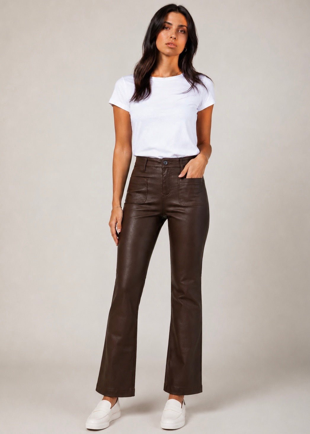 View our Coated Straight-Leg Trousers In Chocolate - by Tribute Store