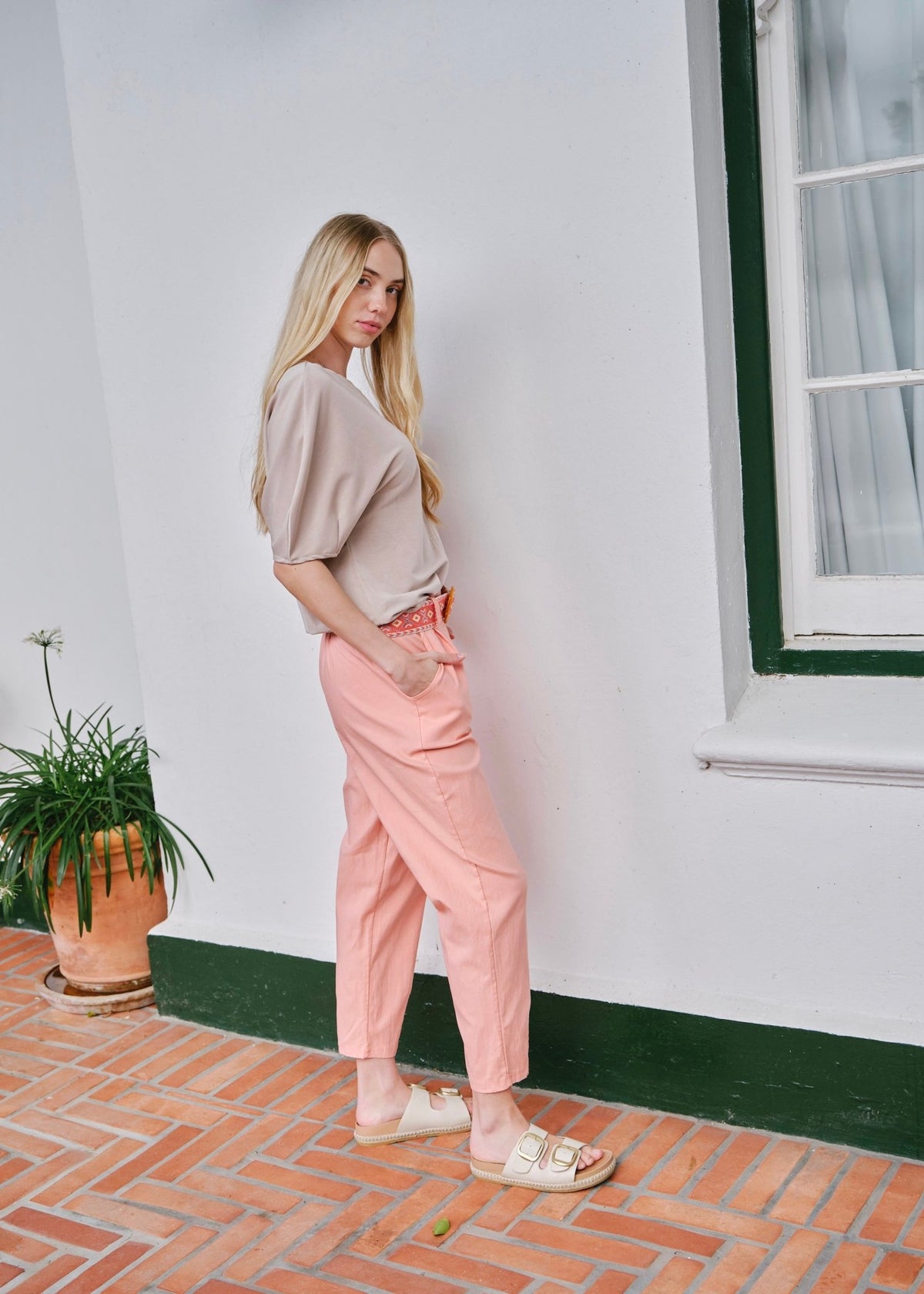 View our Cocoa Italian Tapered Pants In Salmon - by Tribute Store