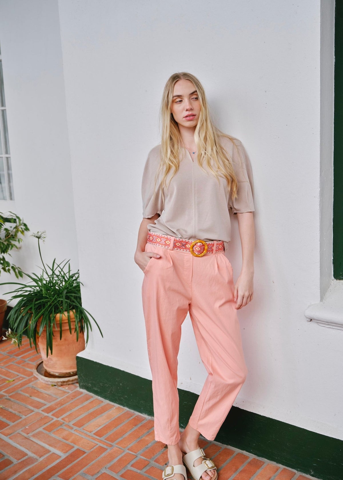 View our Cocoa Italian Tapered Pants In Salmon - by Tribute Store