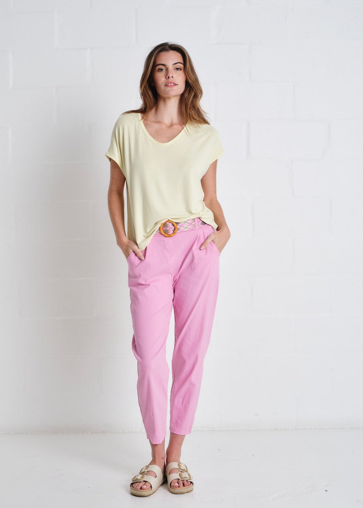View our Cocoa Italian Tapered Pants In Sorbet Pink - by Tribute Store