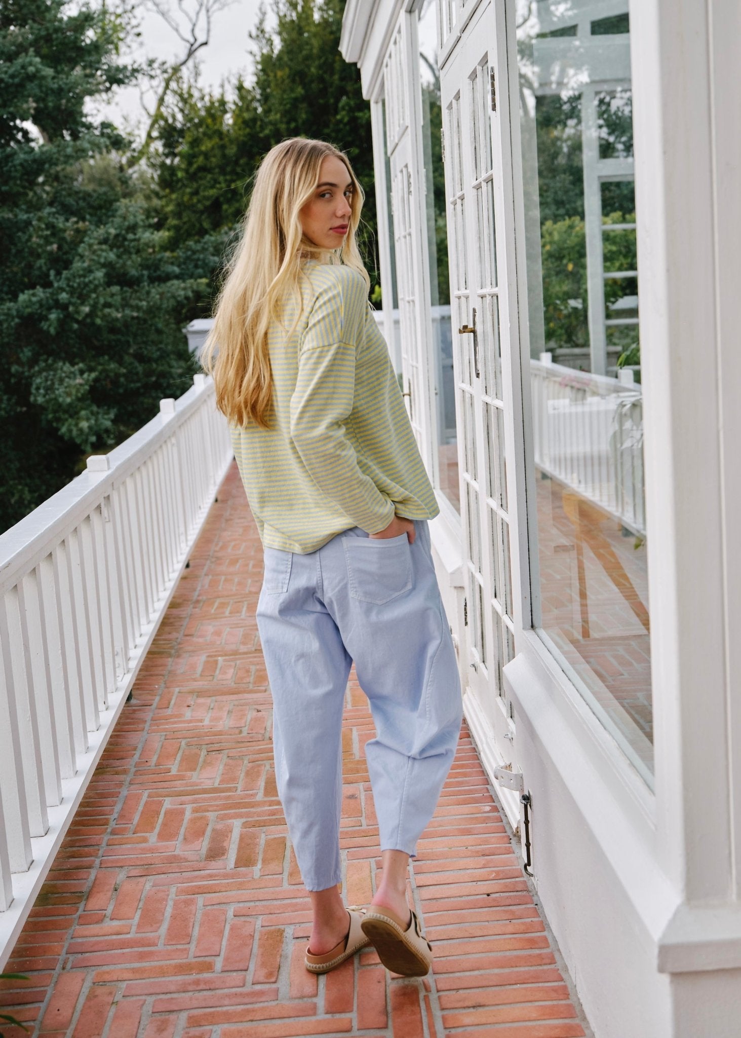 View our Como Italian Cotton Barrel Pants in Blue - by Tribute Store
