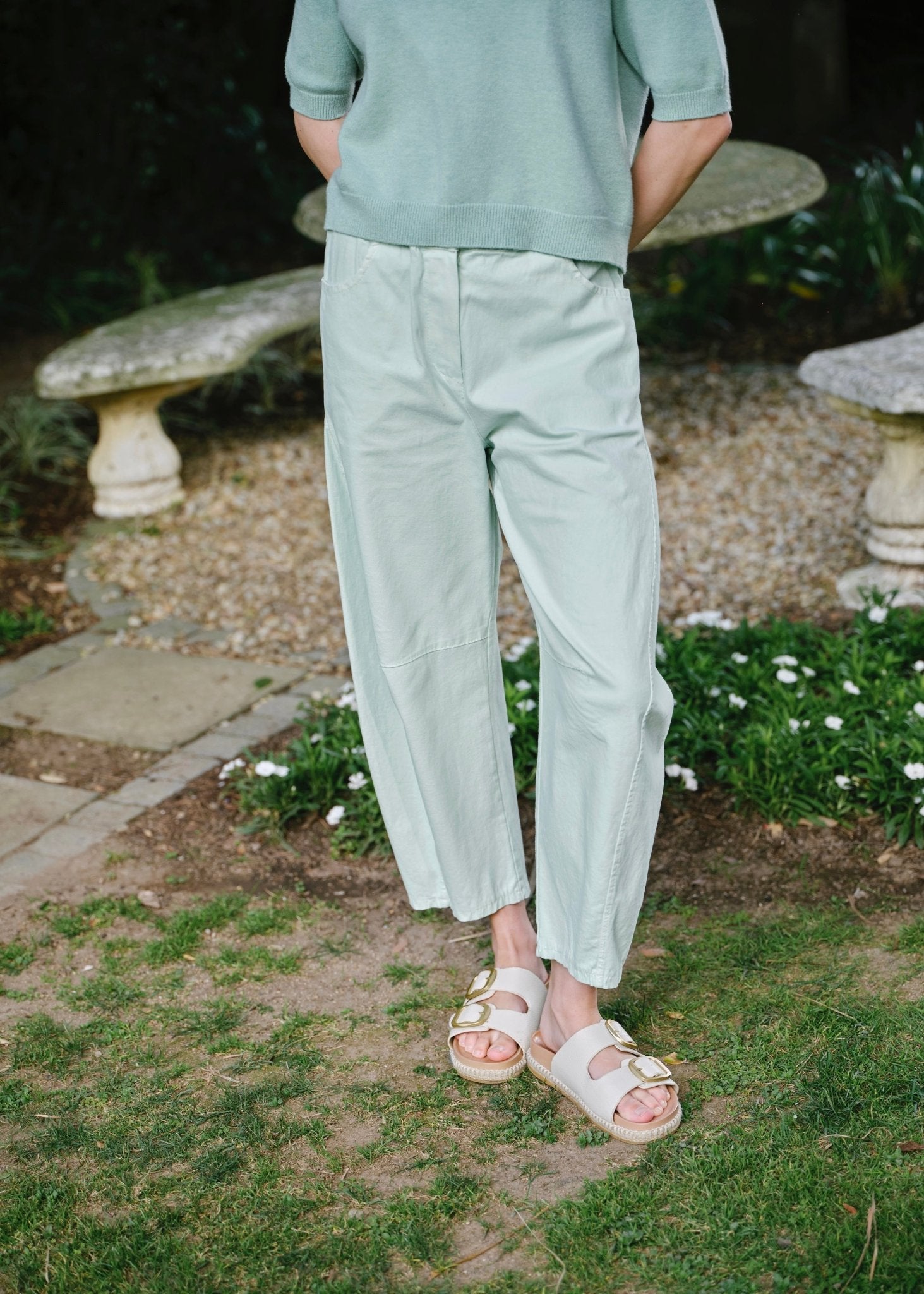 View our Como Italian Cotton Barrel Pants In Mint - by Tribute Store