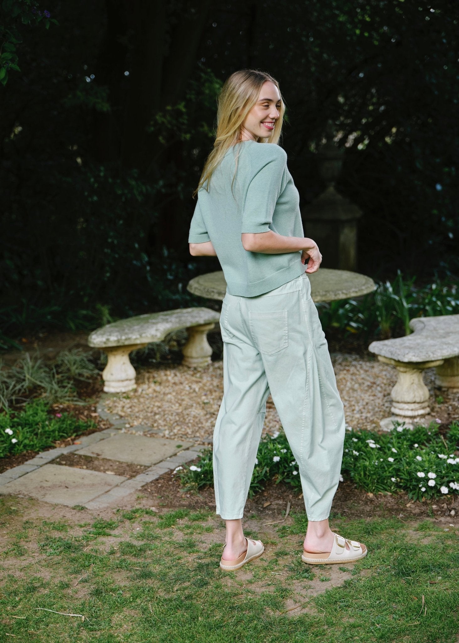 View our Como Italian Cotton Barrel Pants In Mint - by Tribute Store