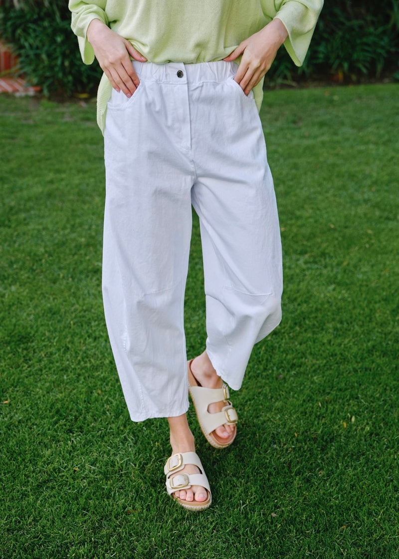 View our Como Italian Cotton Barrel Pants In White - by Tribute Store