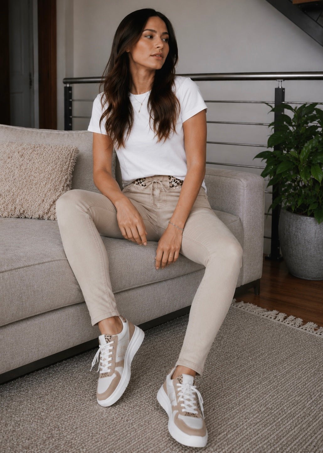 View our Contrast Trim Jogger Pants in Beige - by Tribute Store