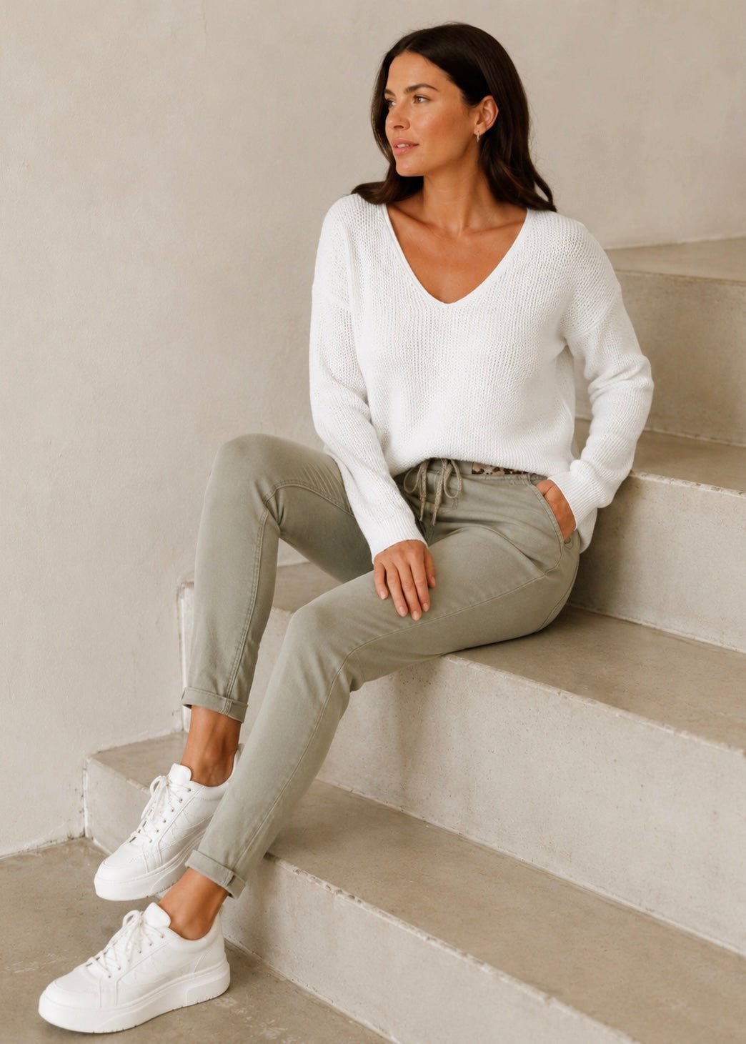 View our Contrast Trim Jogger Pants In Khaki - by Tribute Store