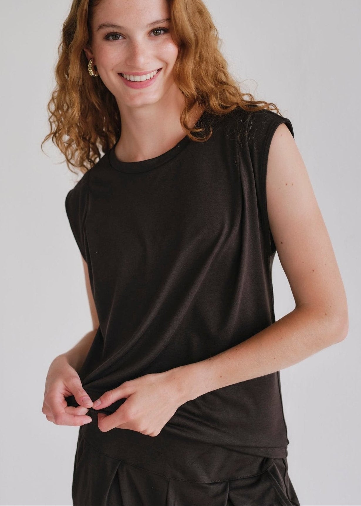 View our Cooper Relaxed Sleeveless Tee In Chocolate - by Tribute Store