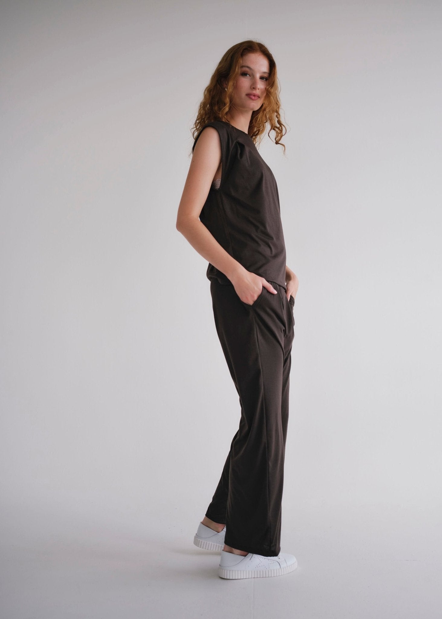 View our Cooper Relaxed Sleeveless Tee In Chocolate - by Tribute Store