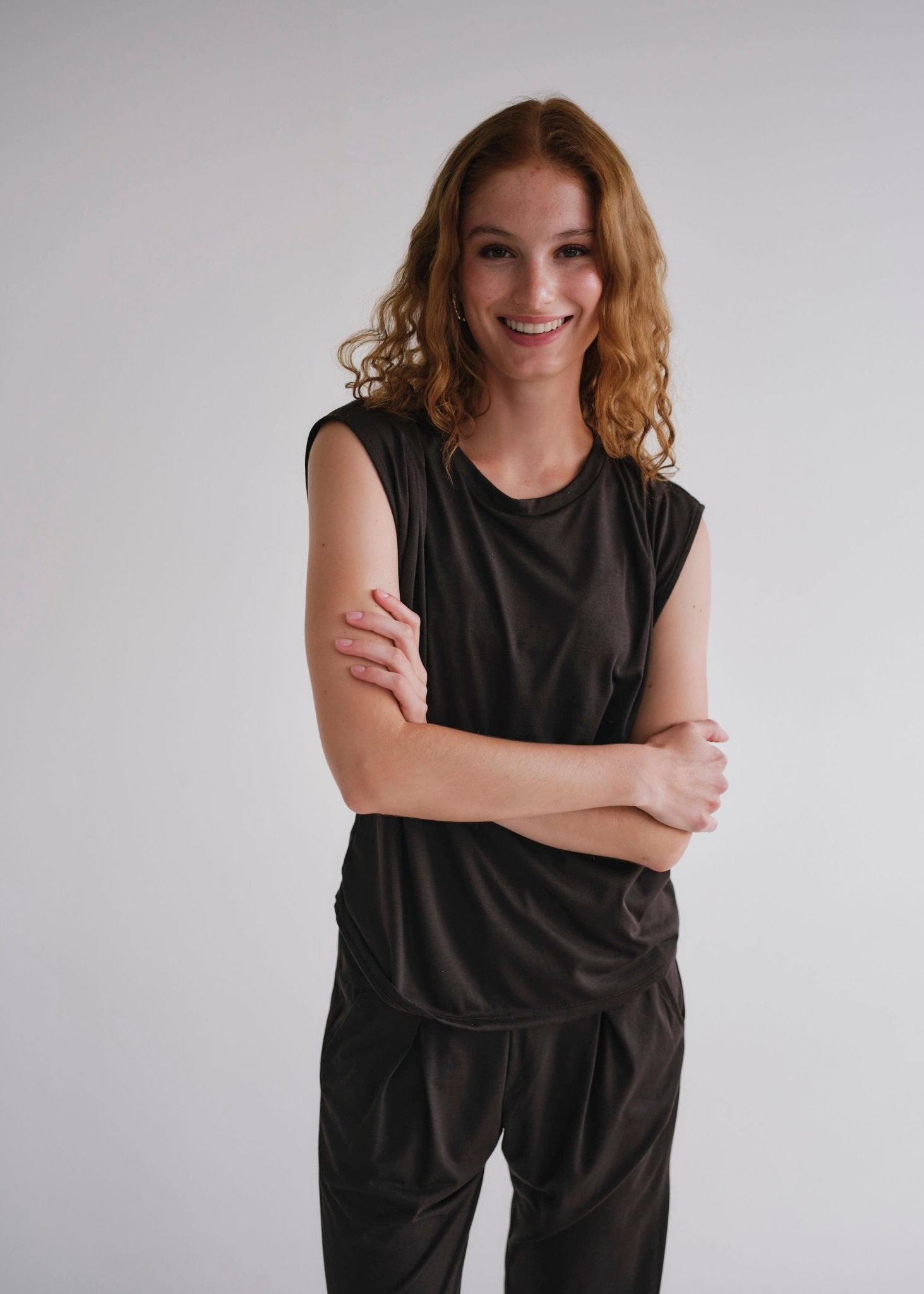 View our Cooper Relaxed Sleeveless Tee In Chocolate - by Tribute Store