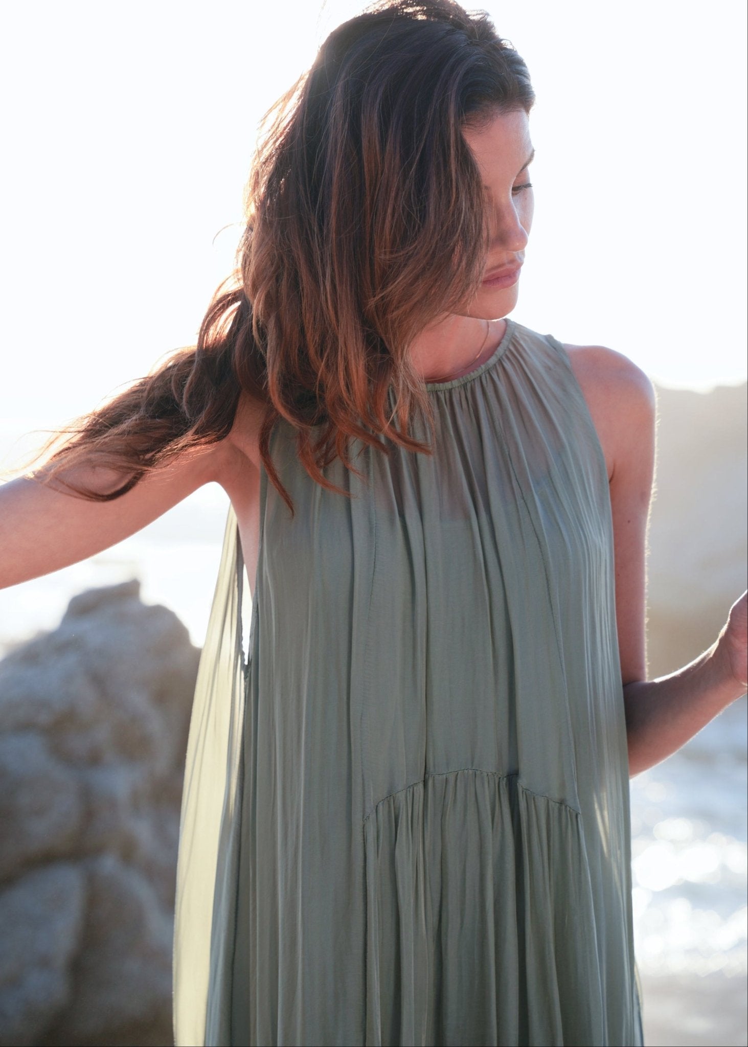 View our Copacabana Sleeveless Silk Maxi Dress In Khaki - by Tribute Store