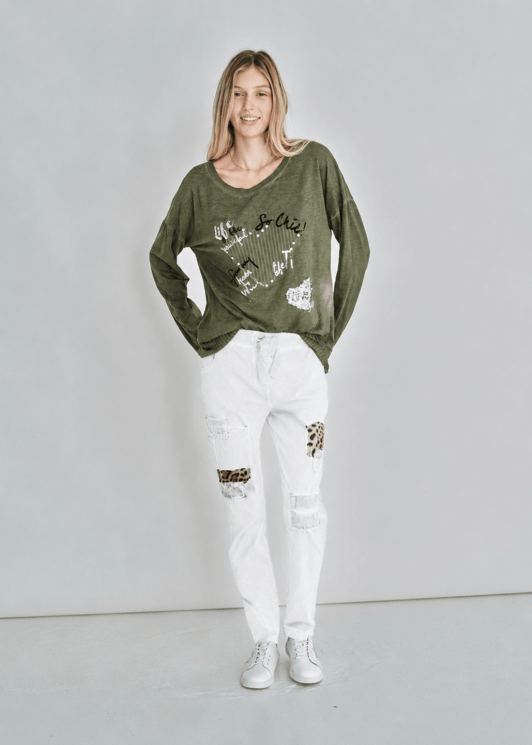 View our Corazon Italian Cotton Jumper In Khaki Green - by Tribute Store