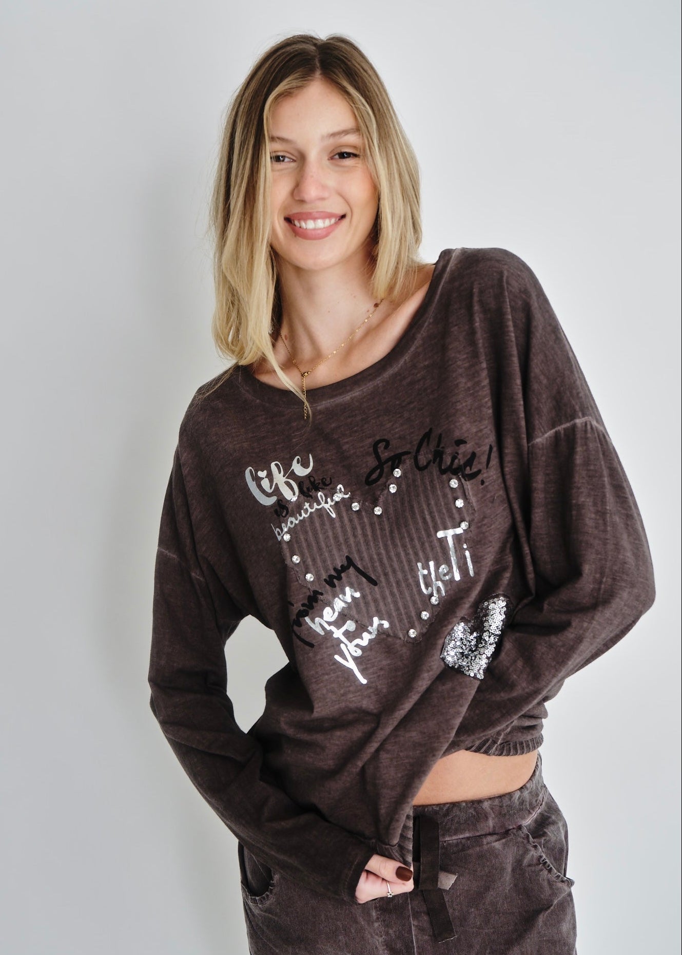 View our Corazon Italian Cotton Jumper In Stonewashed Berry - by Tribute Store