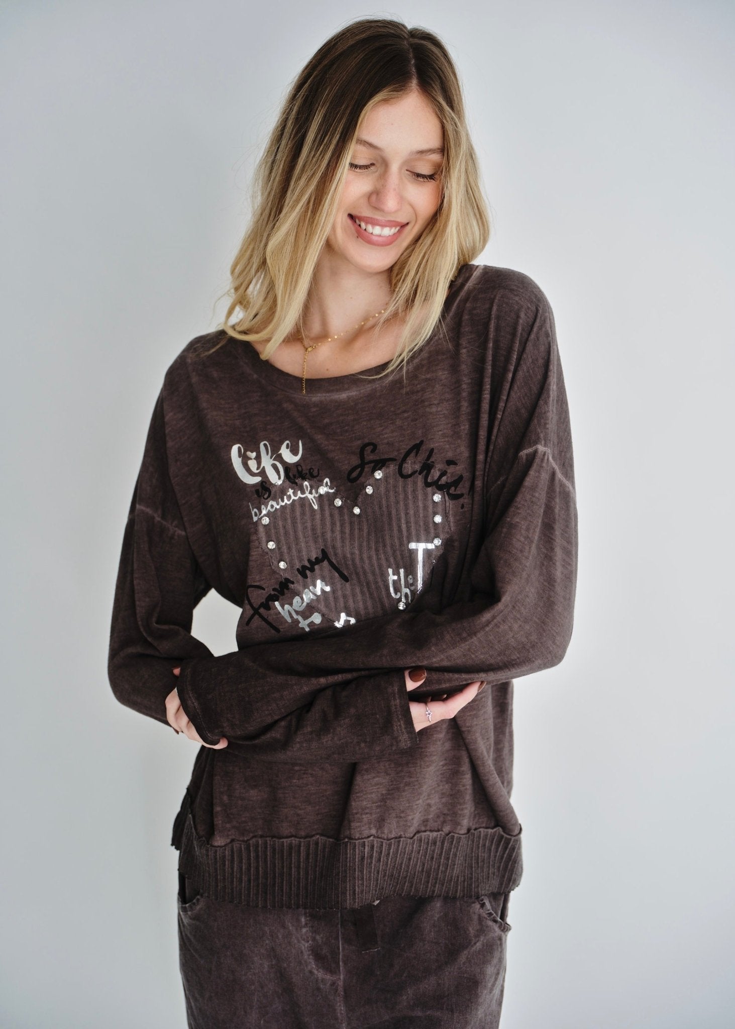 View our Corazon Italian Cotton Jumper In Stonewashed Berry - by Tribute Store