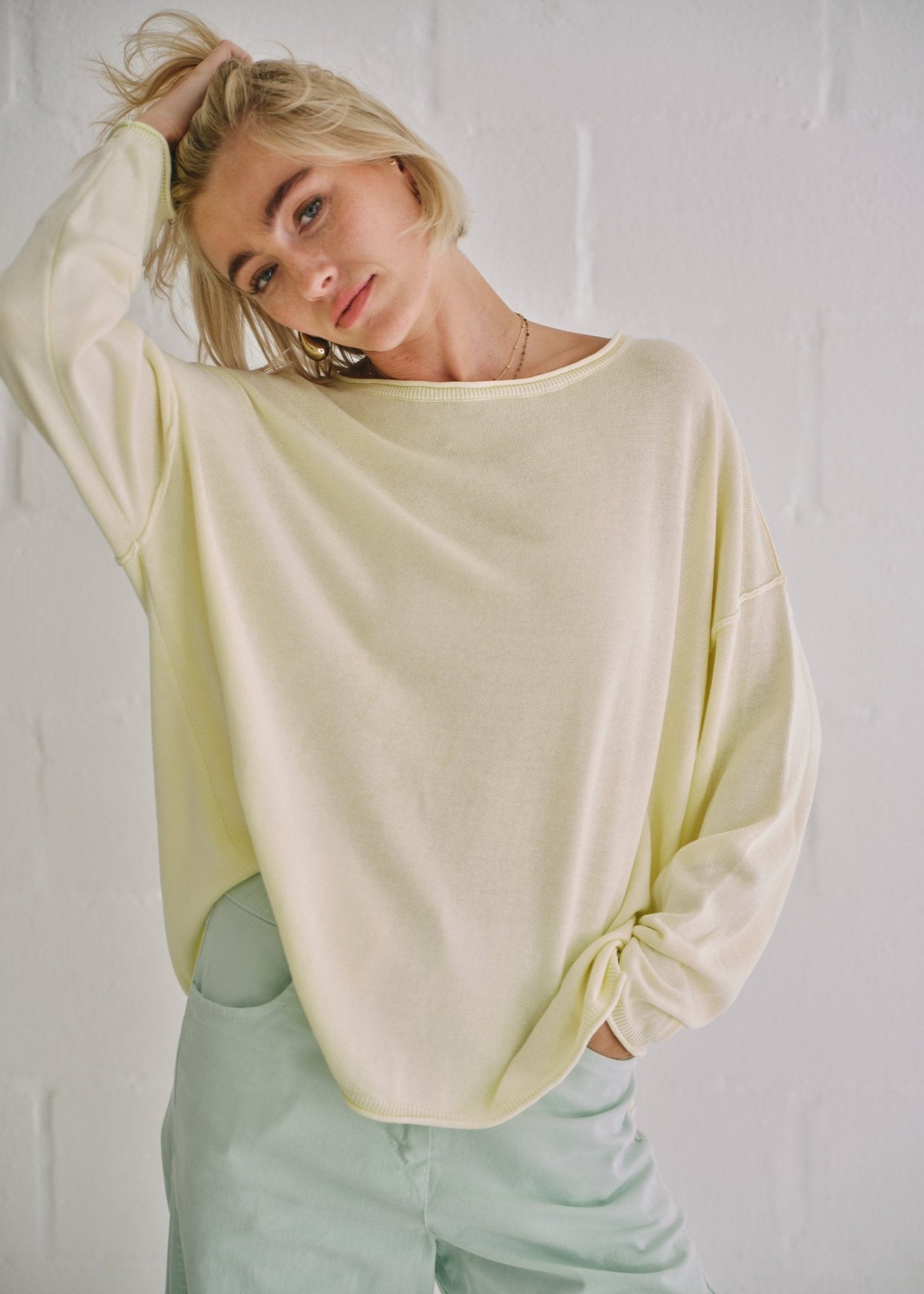 View our Cotton Boatneck Knit In Yellow - by Tribute Store