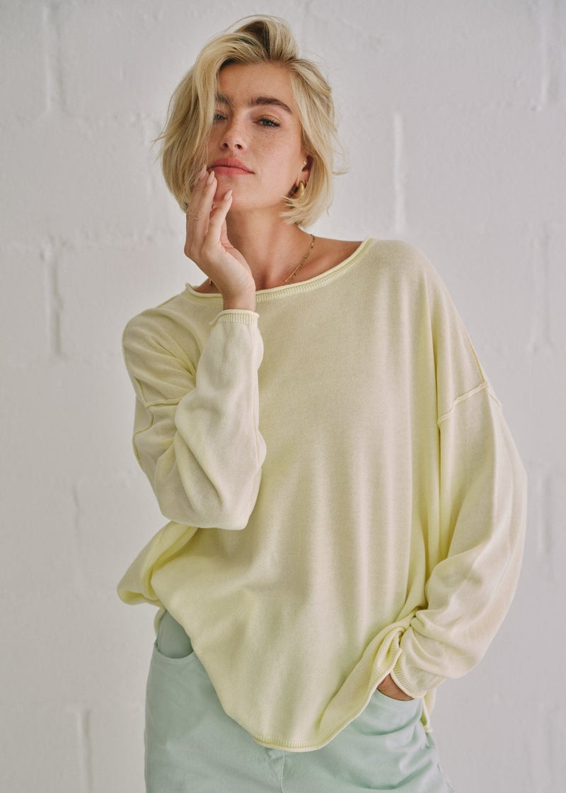 View our Cotton Boatneck Knit In Yellow - by Tribute Store