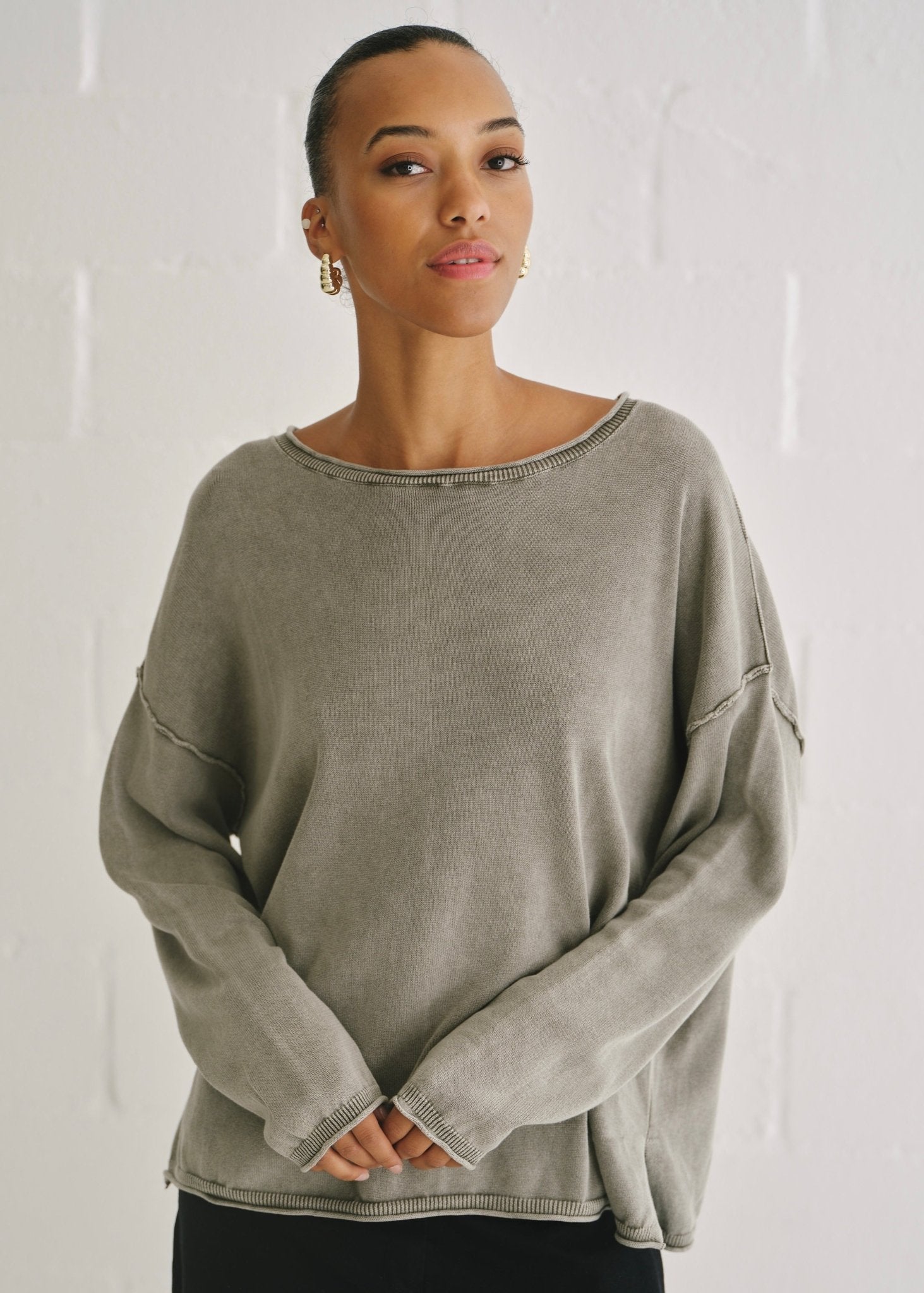 View our Cotton Stonewashed Boatneck Knit In Grey - by Tribute Store