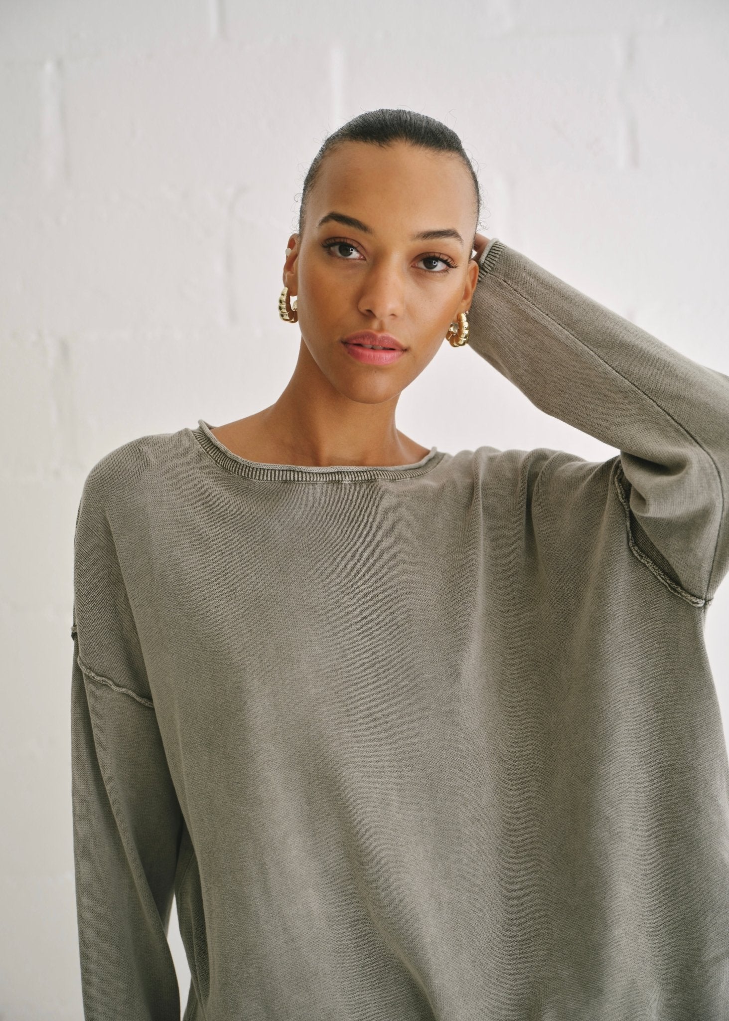 View our Cotton Stonewashed Boatneck Knit In Grey - by Tribute Store