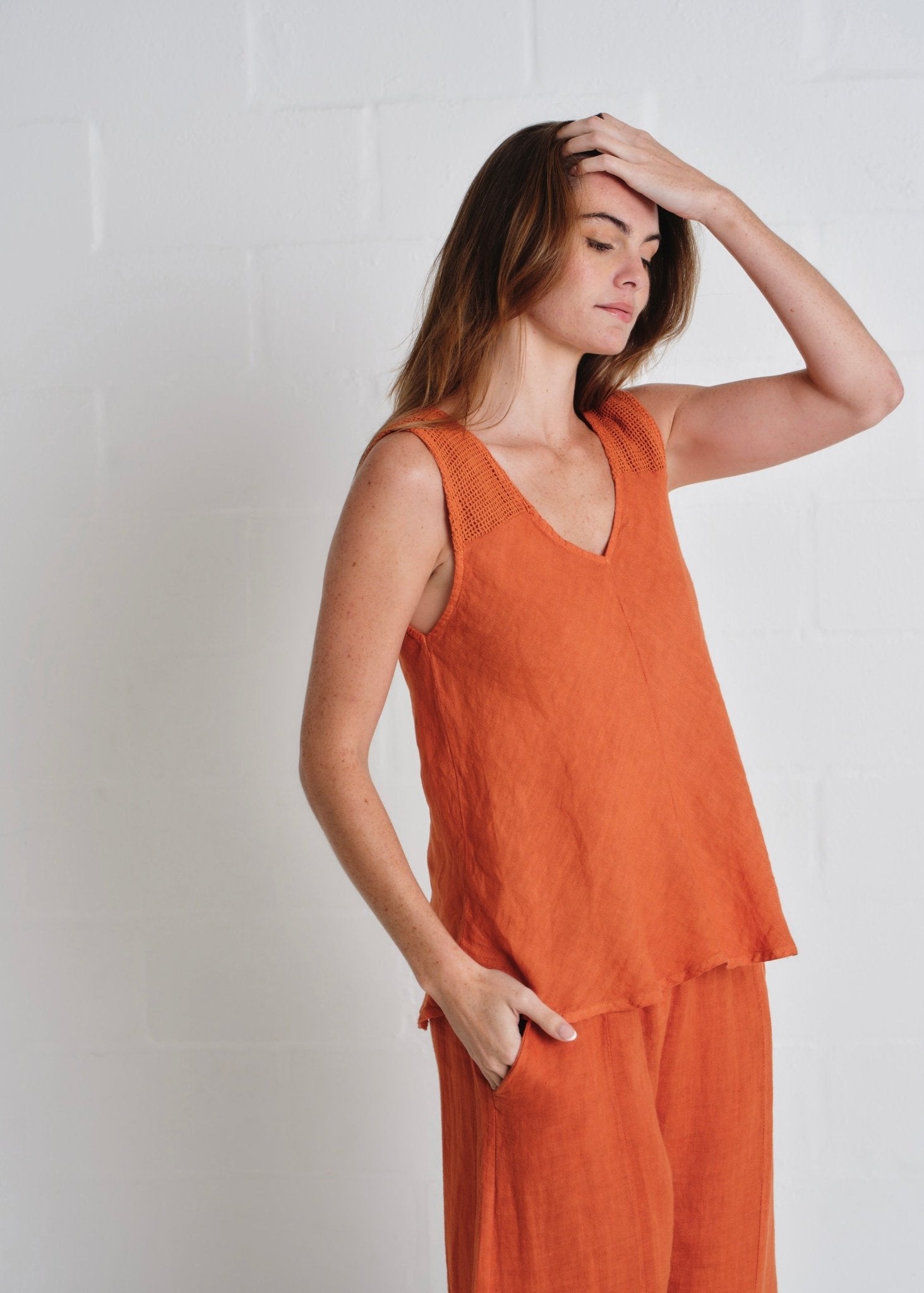 View our Crochet Shoulder Vest In Rust - by Tribute Store