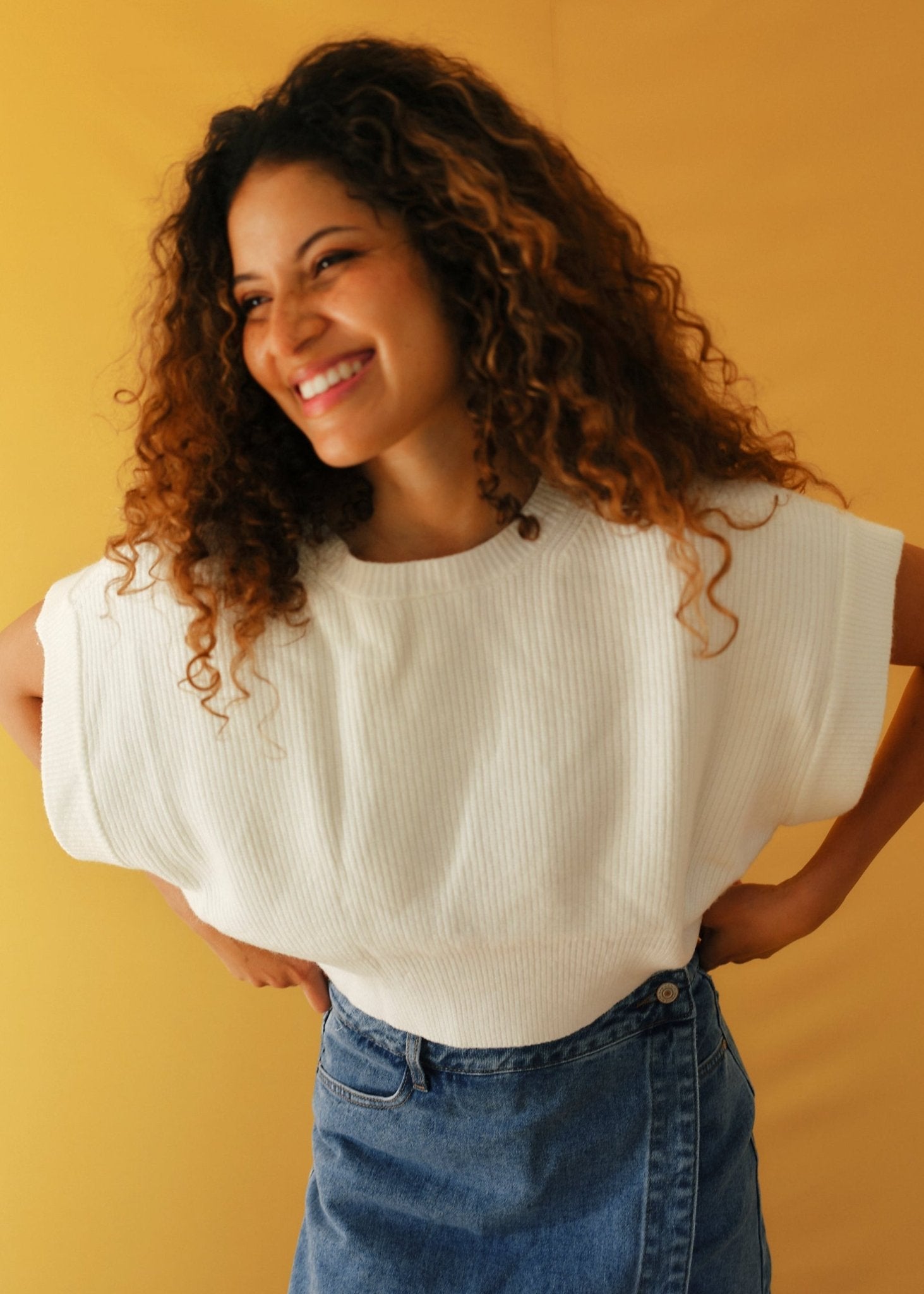 View our Cropped Batwing Knit in White - by Tribute Store