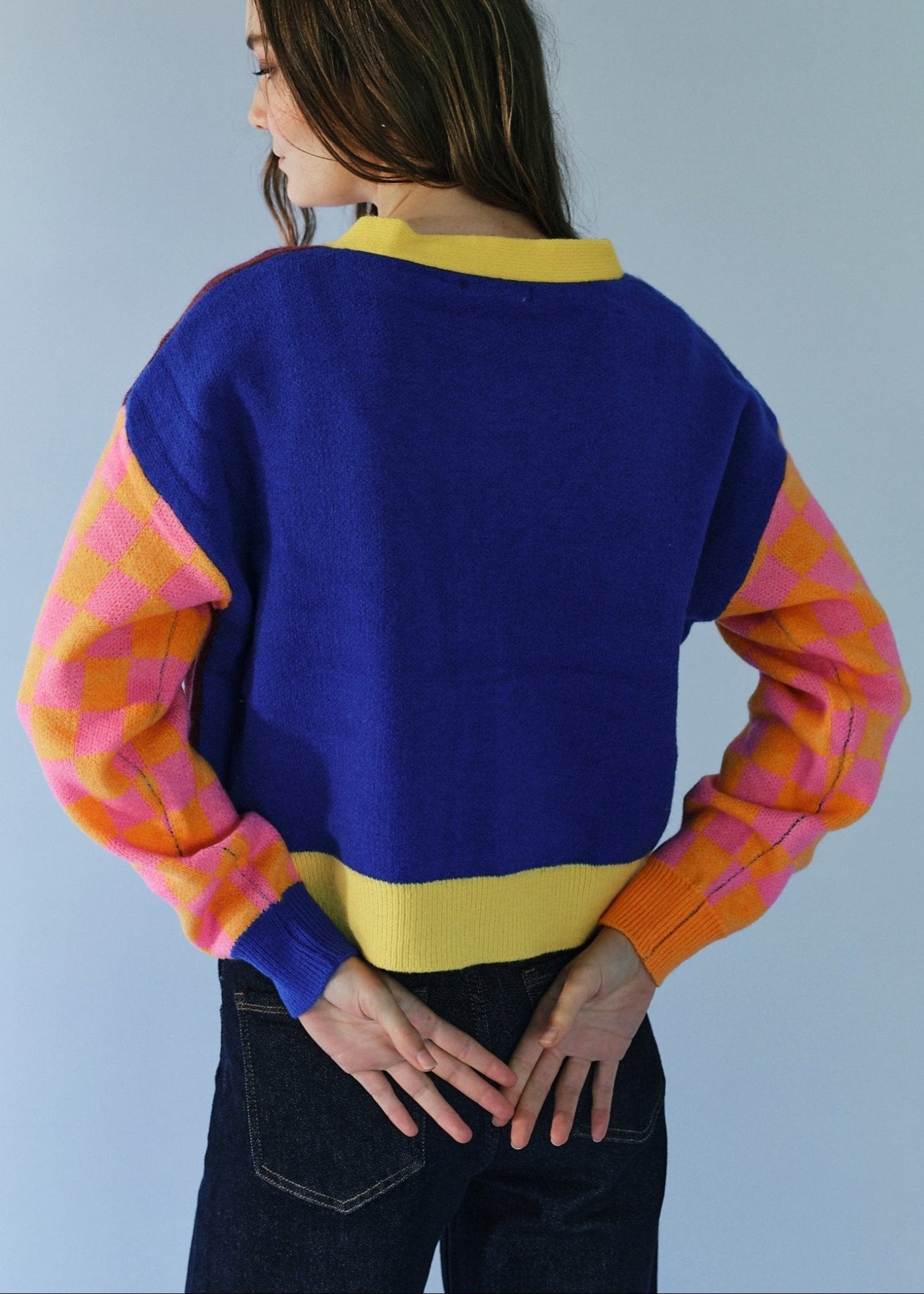 View our Daisy Cardigan in Blue and Chocolate - by Tribute Store