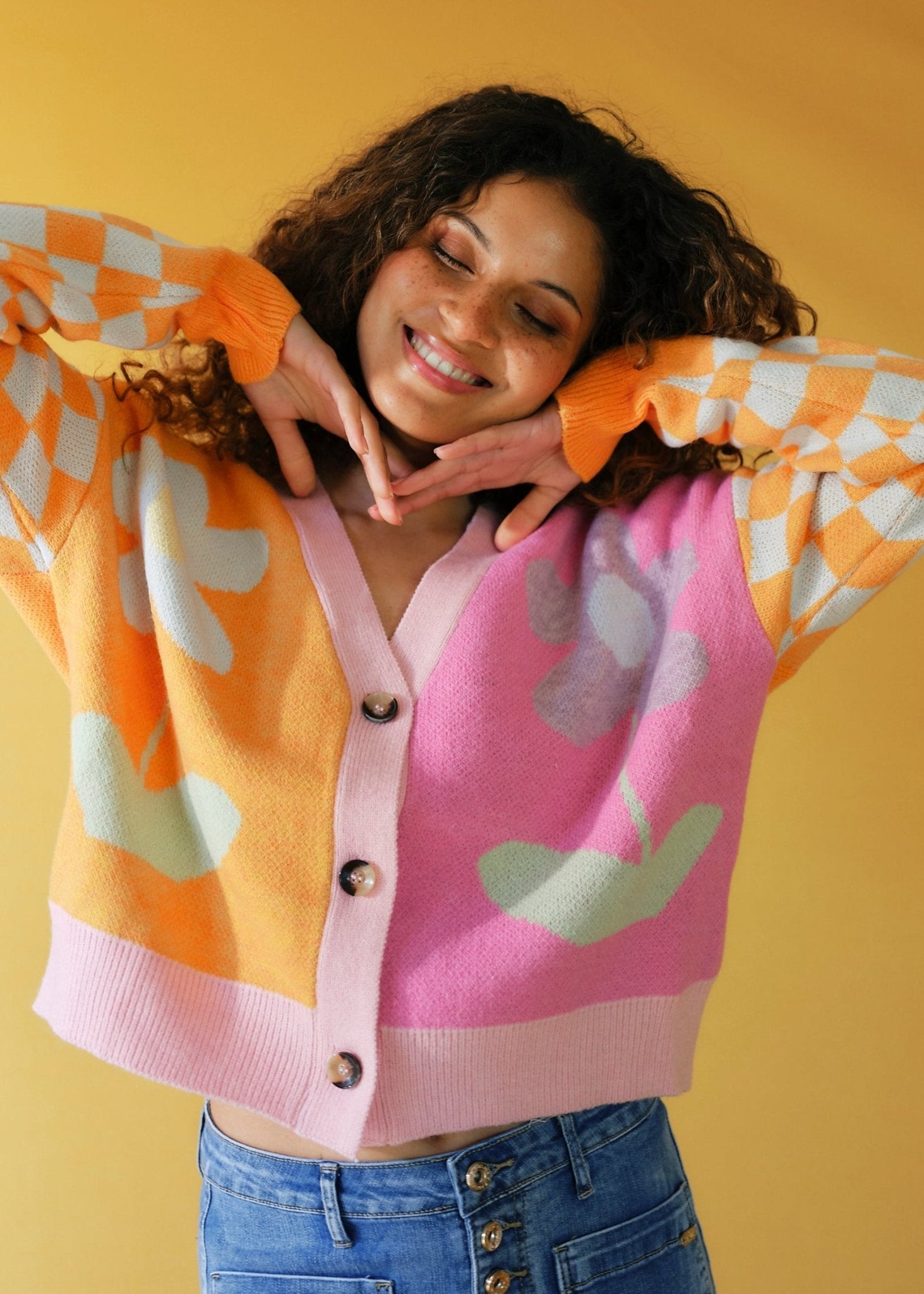 View our Daisy Cardigan in Orange and Pink - by Tribute Store