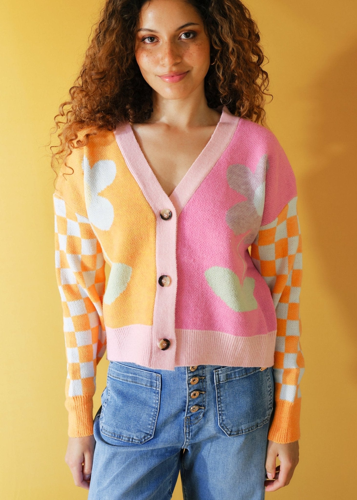 View our Daisy Cardigan in Orange and Pink - by Tribute Store