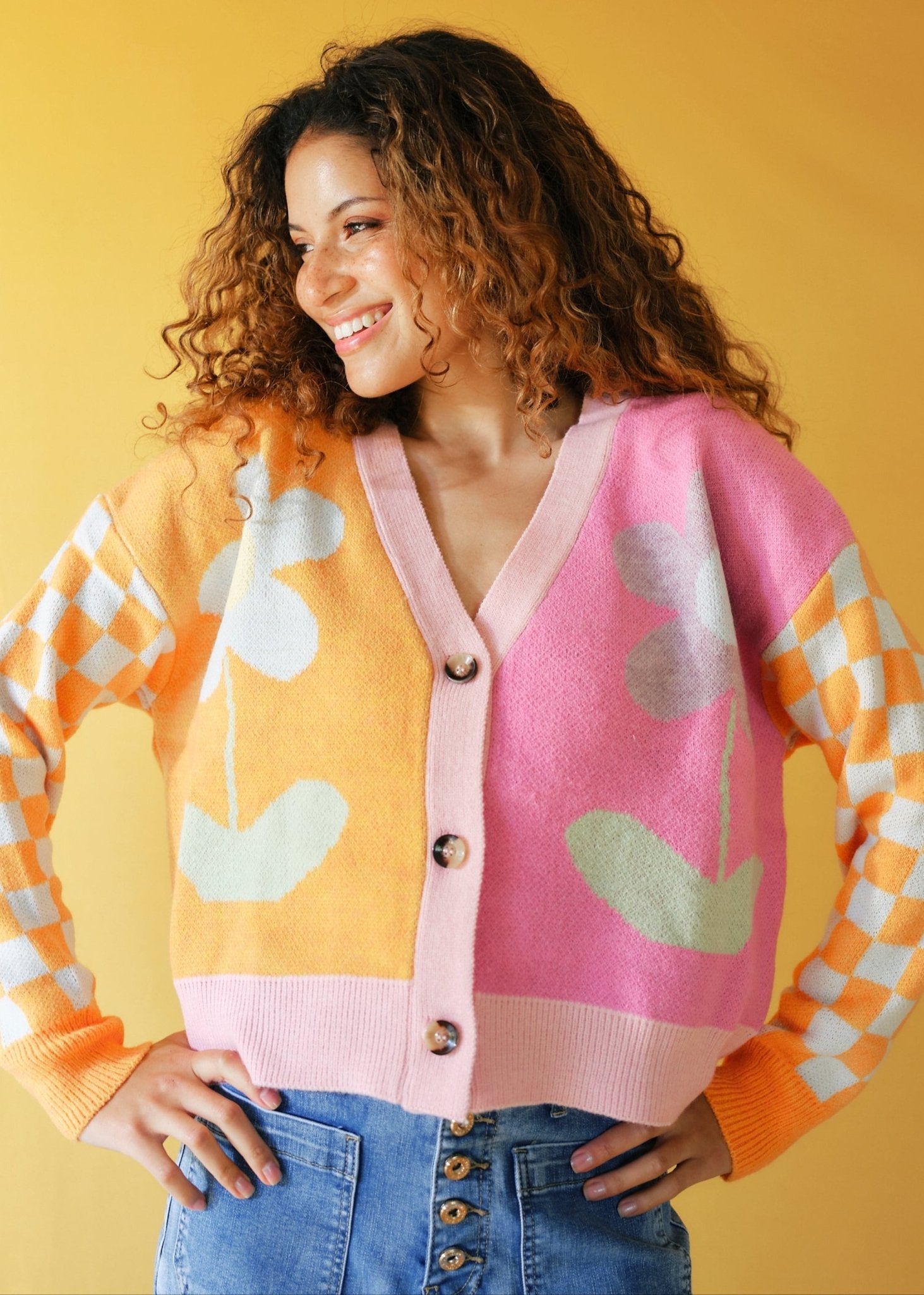 View our Daisy Cardigan in Orange and Pink - by Tribute Store