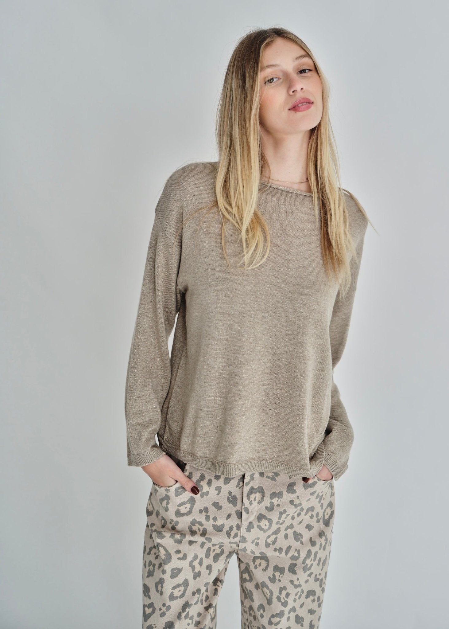View our D’aliso Fine Gauge Boxy Knit In Beige - by Tribute Store